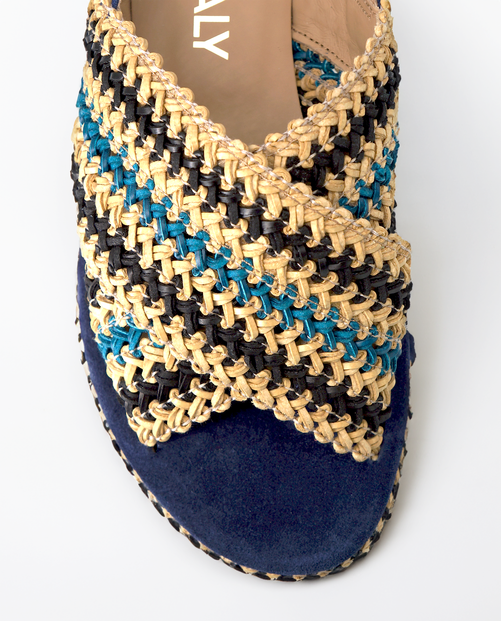 NUR ITALY Raffia flatform, colors, NAVY, NATURAL, CYAN