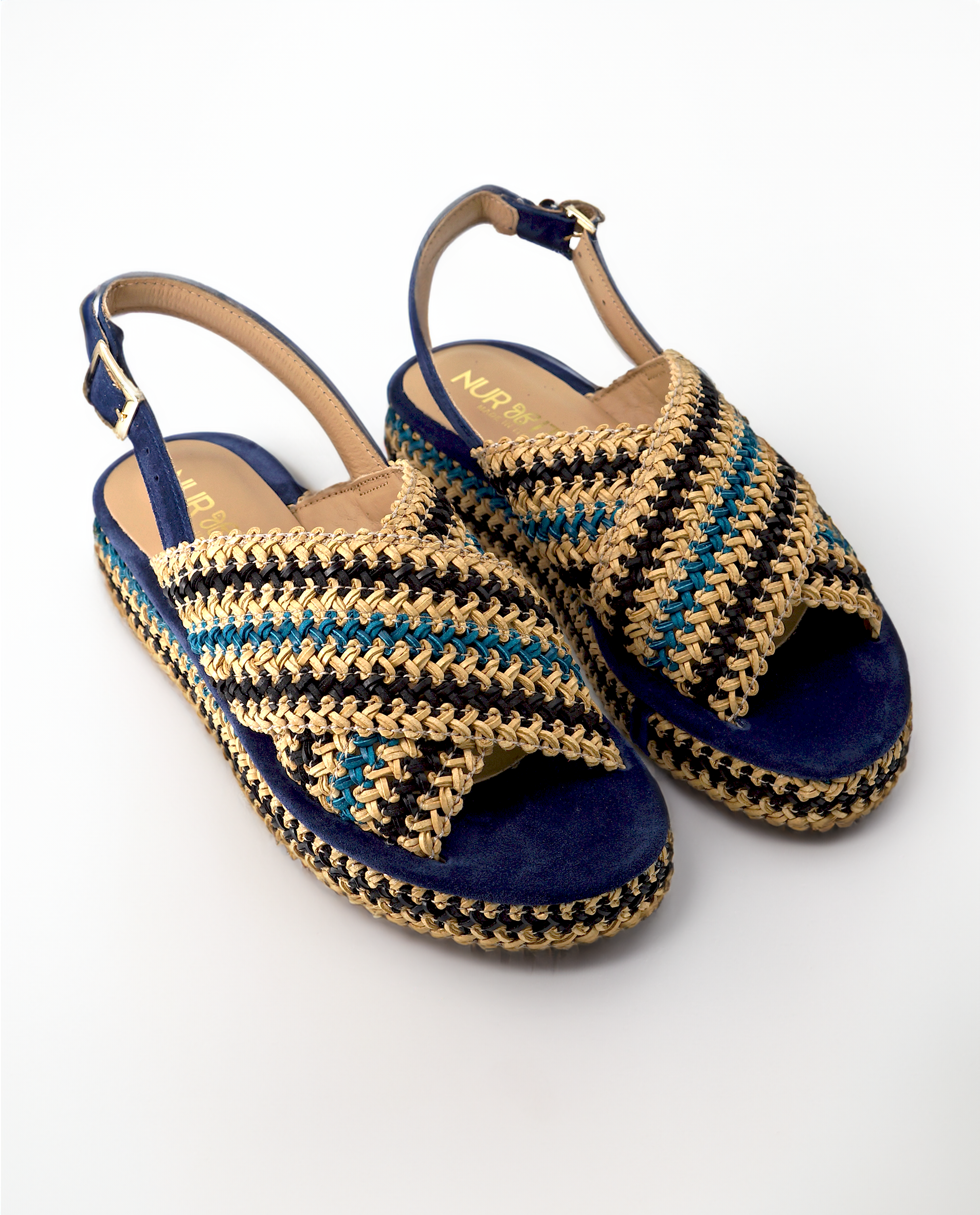 NUR ITALY Raffia flatform sandal, Main, colors, NAVY, NATURAL, CYAN