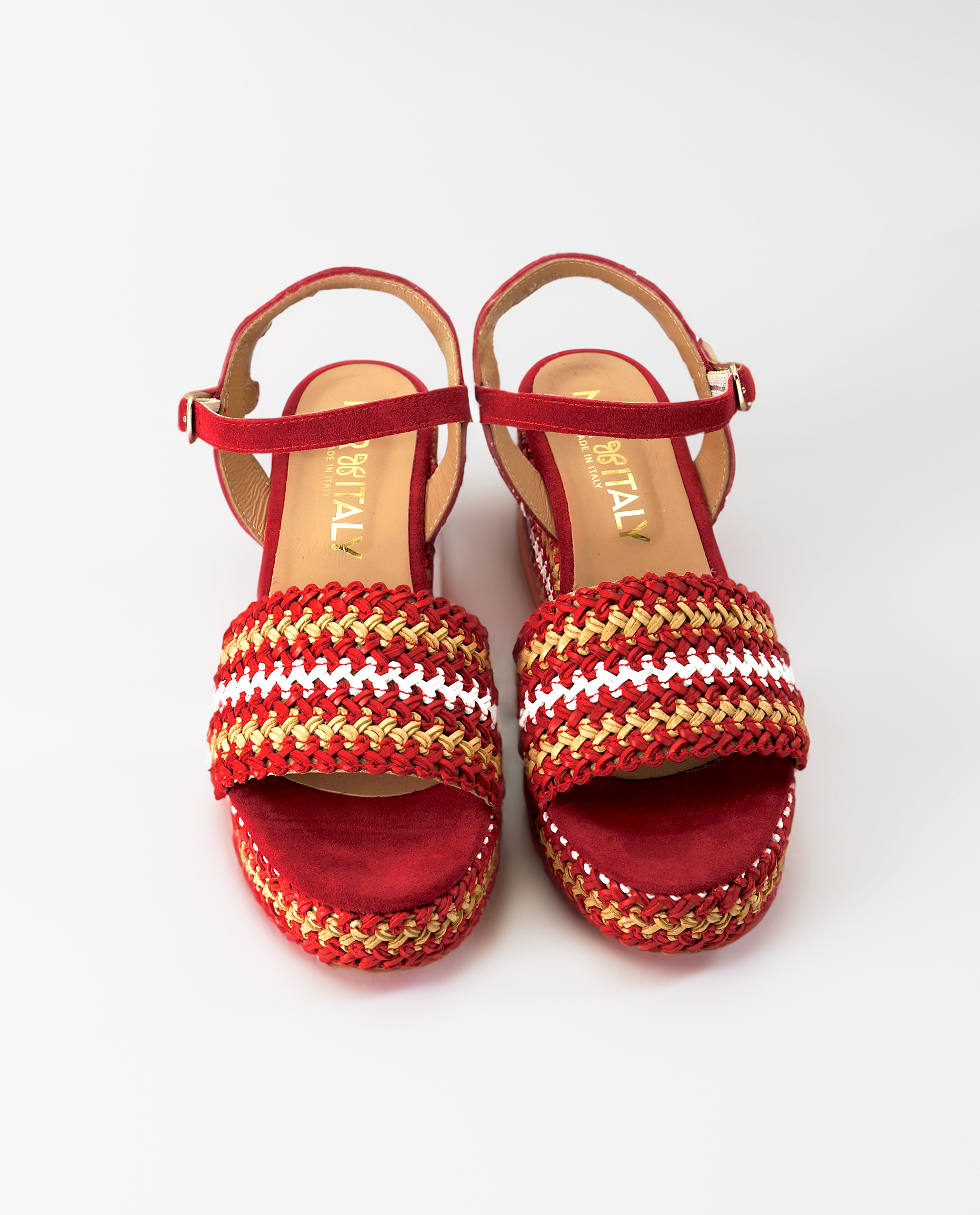 NUR ITALY Chiara Raffia Wedge, Main, color, RED
