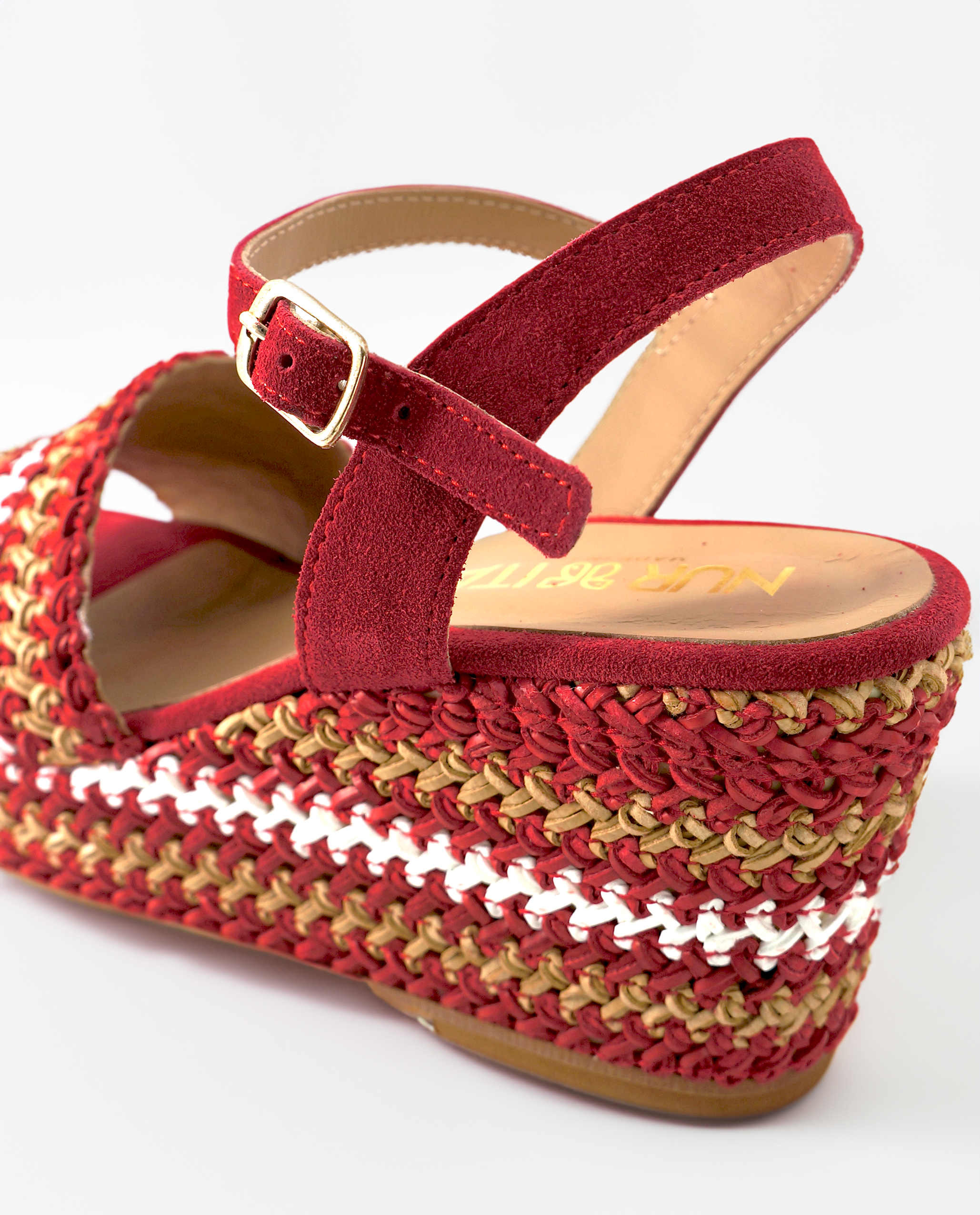 NUR ITALY Chiara Raffia Wedge Sandal, Main, color, RED