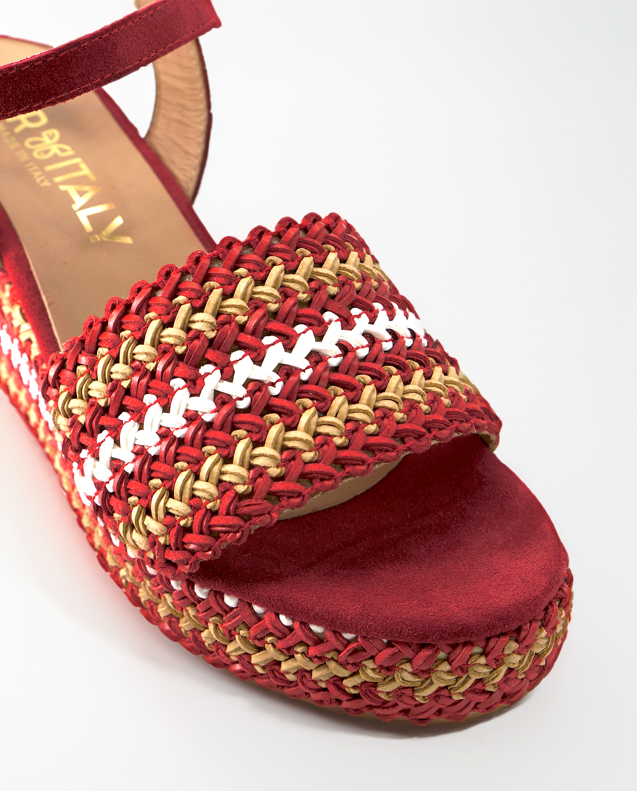 NUR ITALY Chiara Raffia Wedge Sandal, Main, color, RED