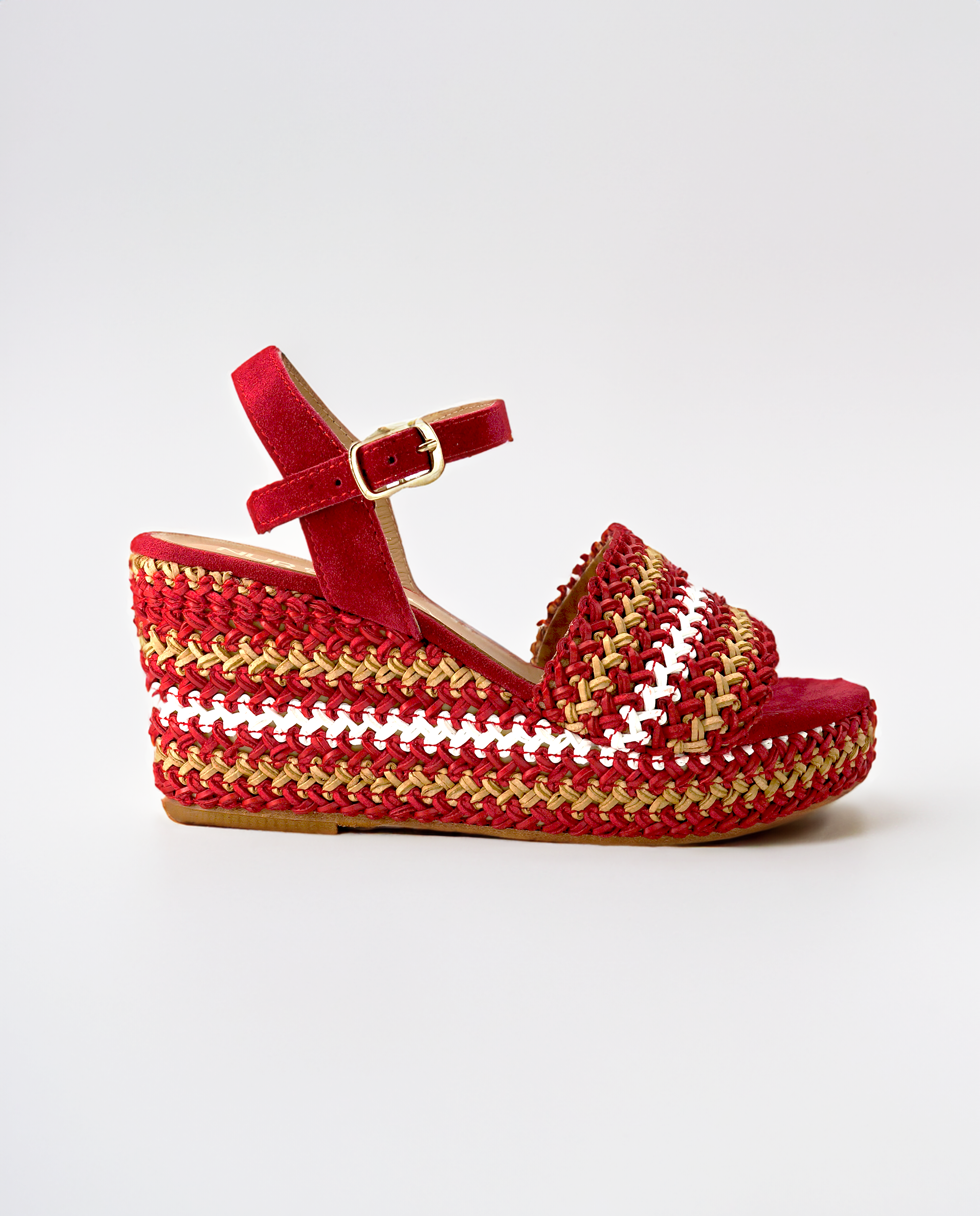 NUR ITALY Chiara Raffia Wedge Sandal, Main, color, RED