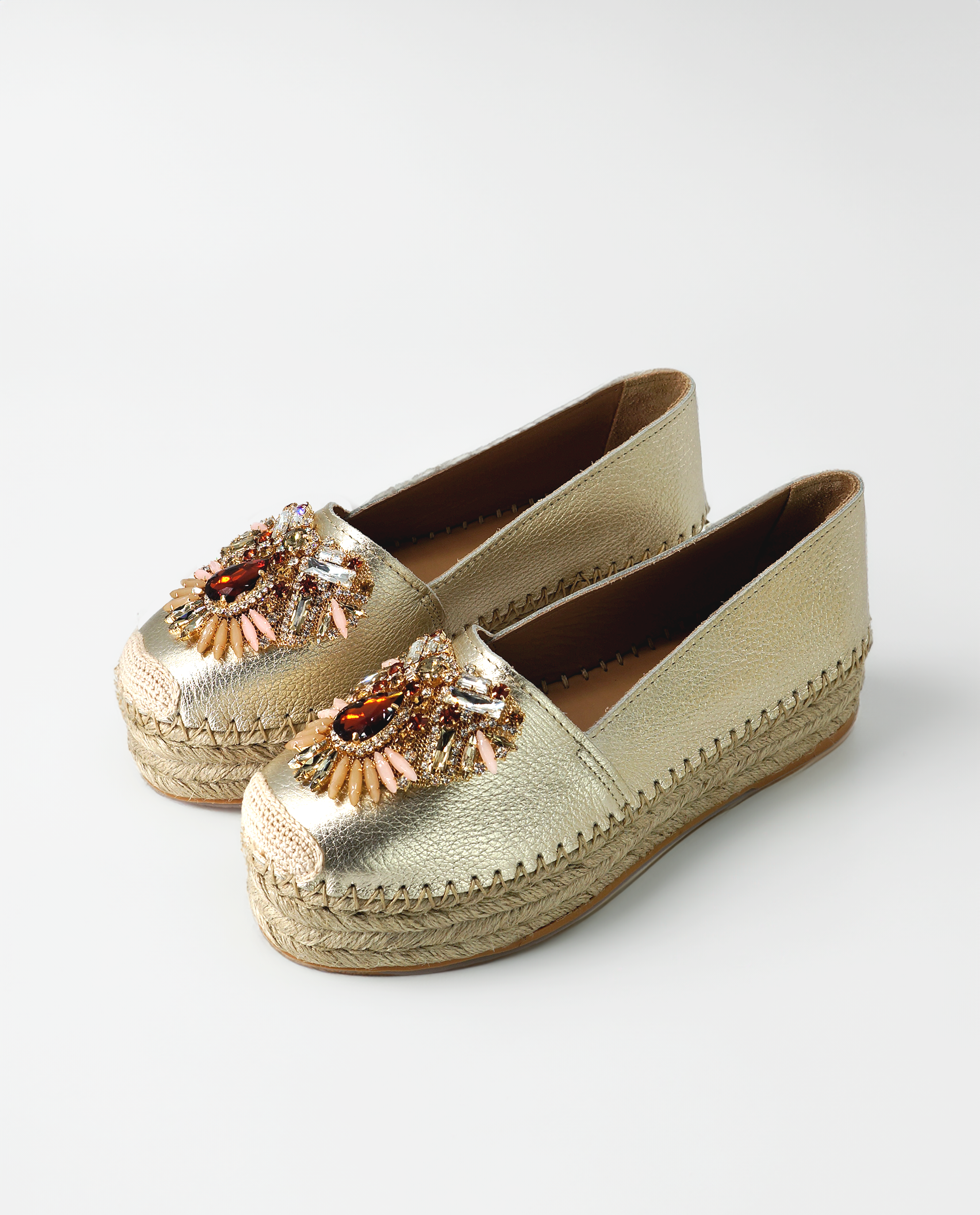 NUR ITALY Fiorella Metallic Leather Platform Espadrilles, color, gold