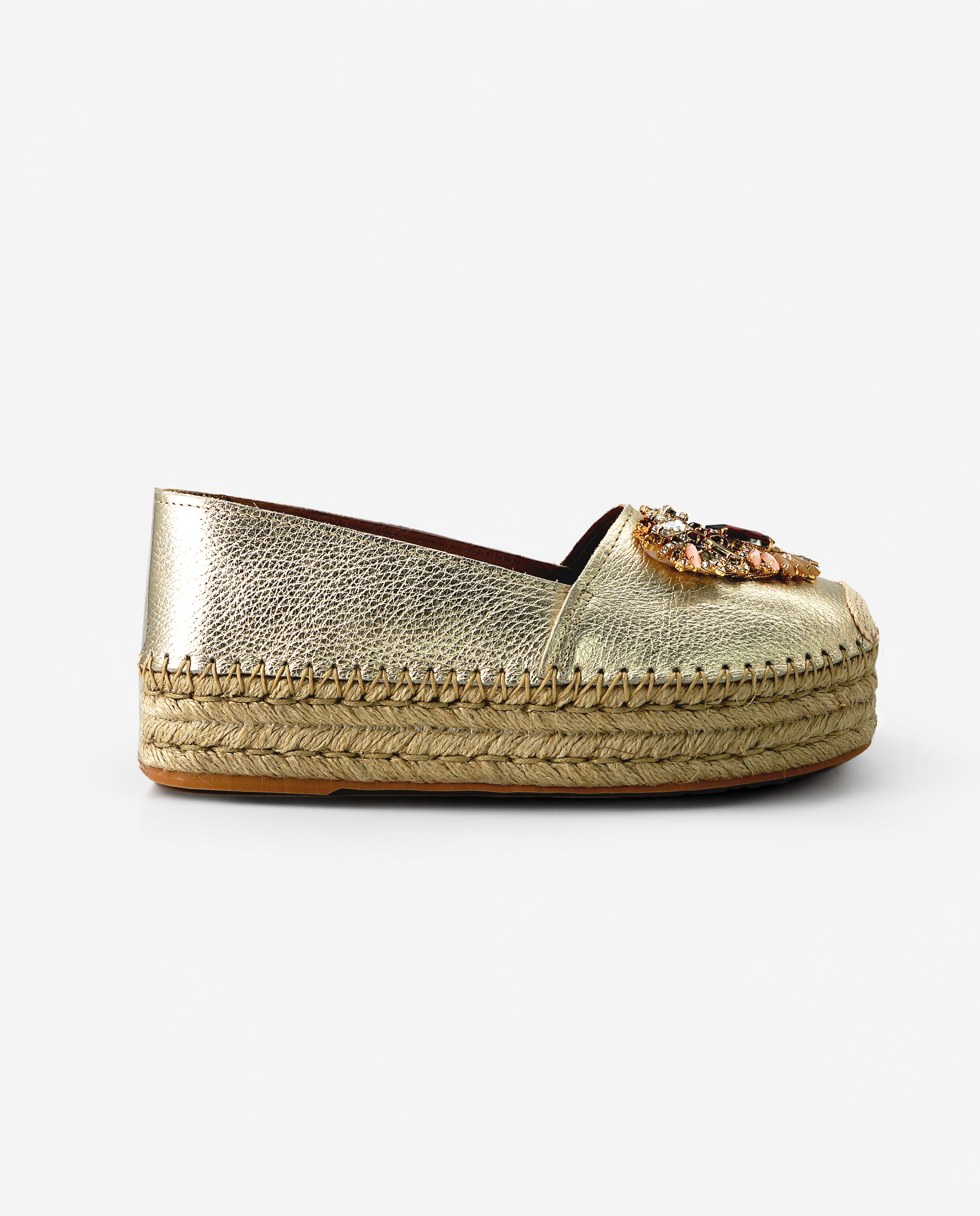 NUR ITALY Fiorella Metallic Leather Platform Espadrilles, color, gold