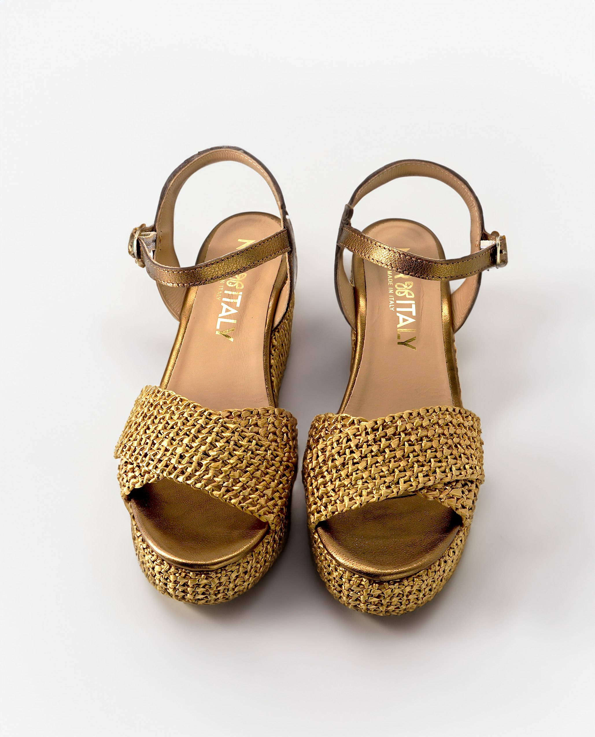 NUR ITALY Francesca Raffia Wedge Sandal, color, bronze