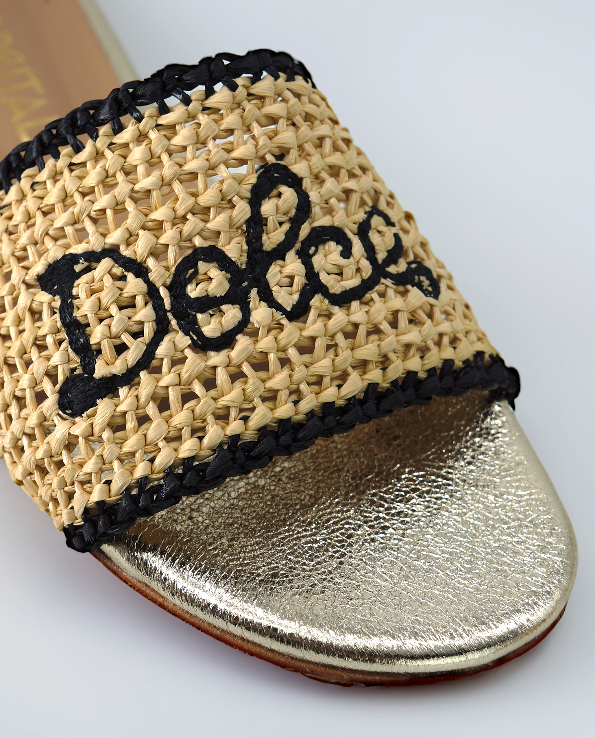 NUR ITALY Martina Raffia Flat Sandal, color, GOLD, BLACK #color_venezia gold