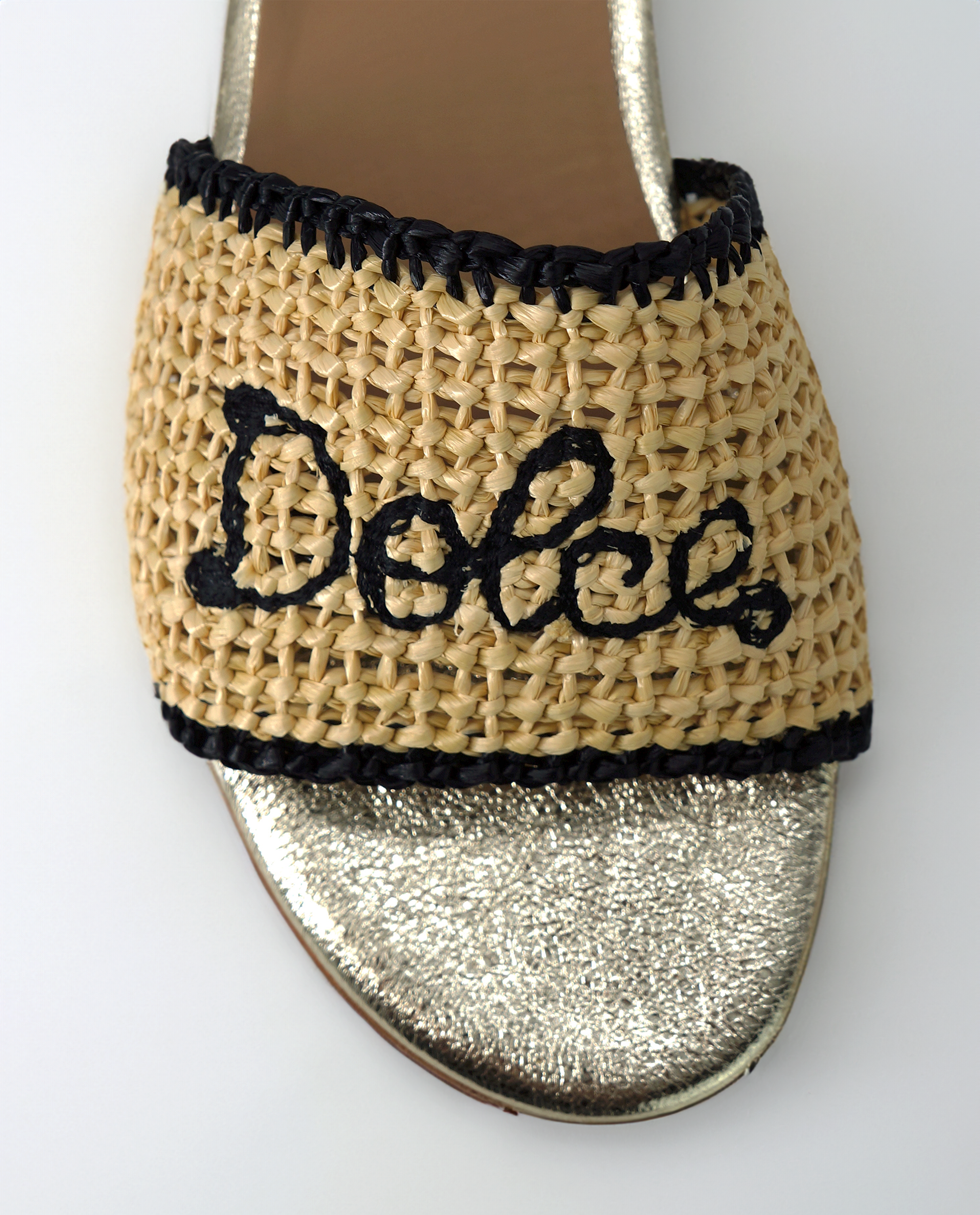 NUR ITALY Martina Raffia Flat Sandal, color, GOLD, BLACK #color_venezia gold