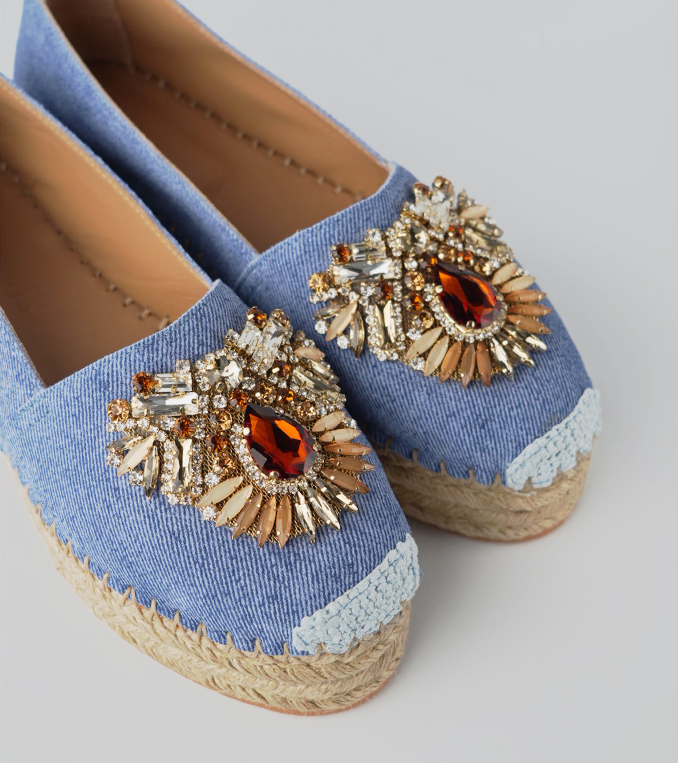The Gemma - Suede Platform Espadrille with Crystal & Gemstone Embellishment
