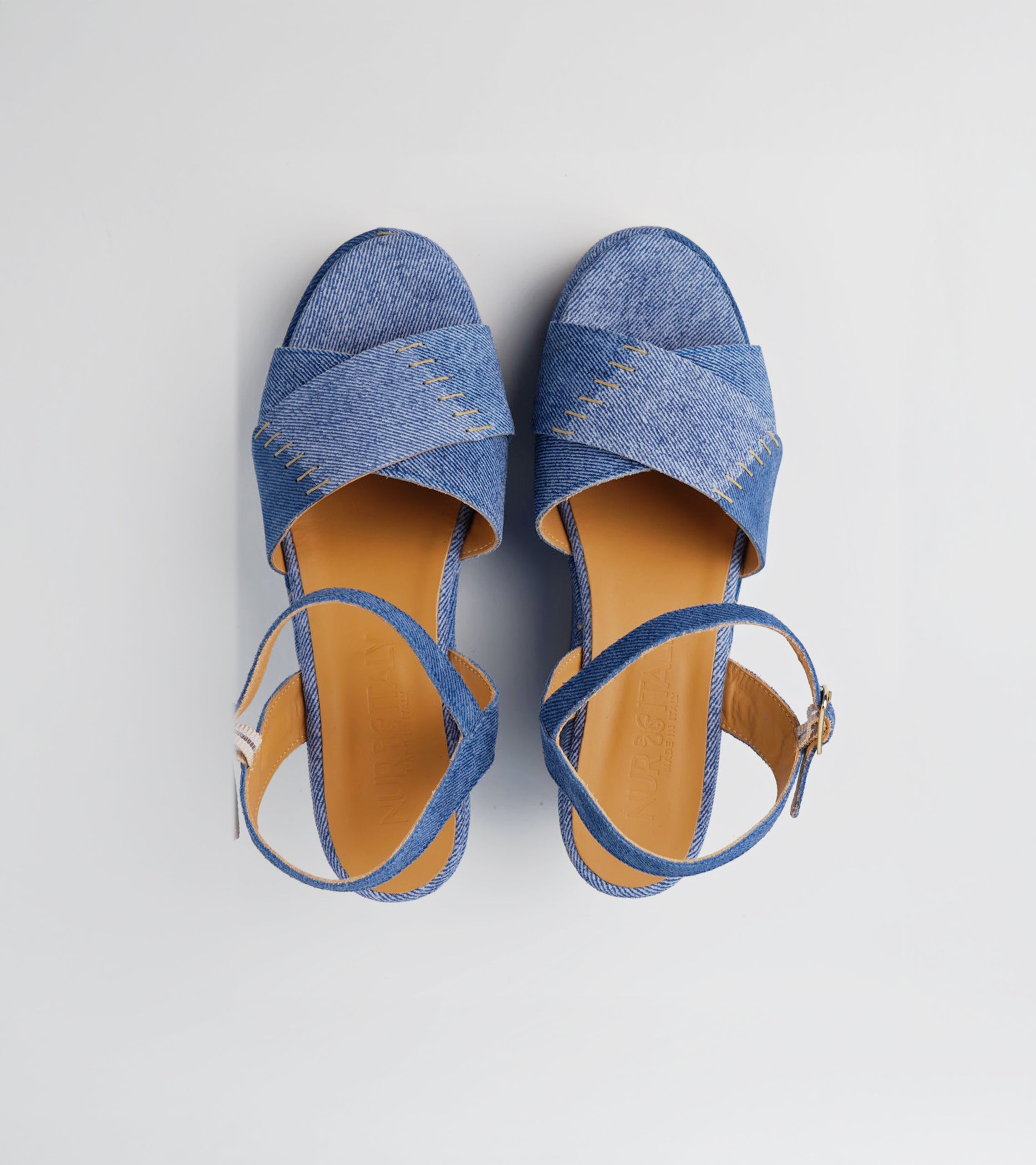 The Benedetta – Two-Tone Blue Suede Wedge Sandal