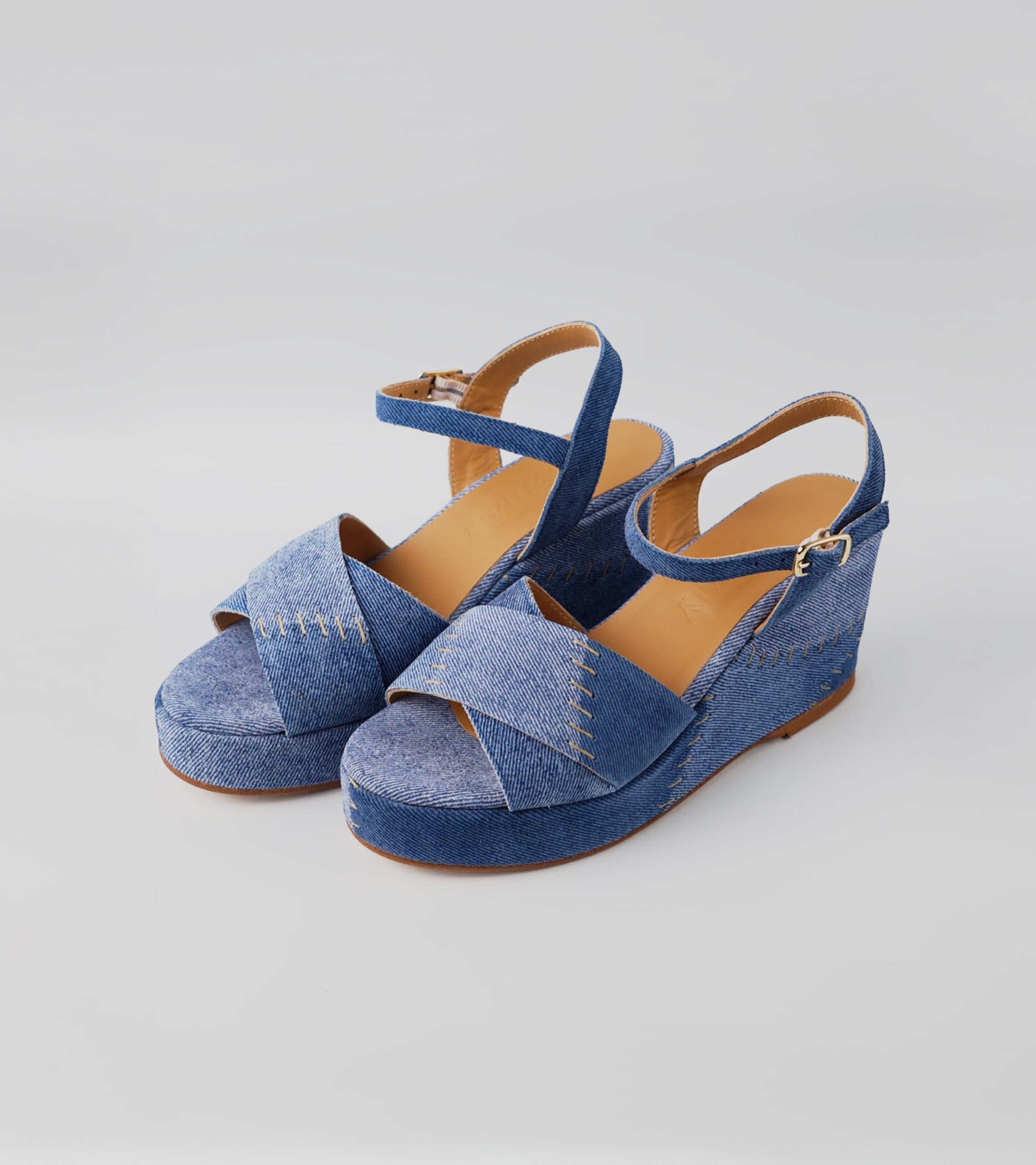 The Benedetta – Two-Tone Blue Suede Wedge Sandal