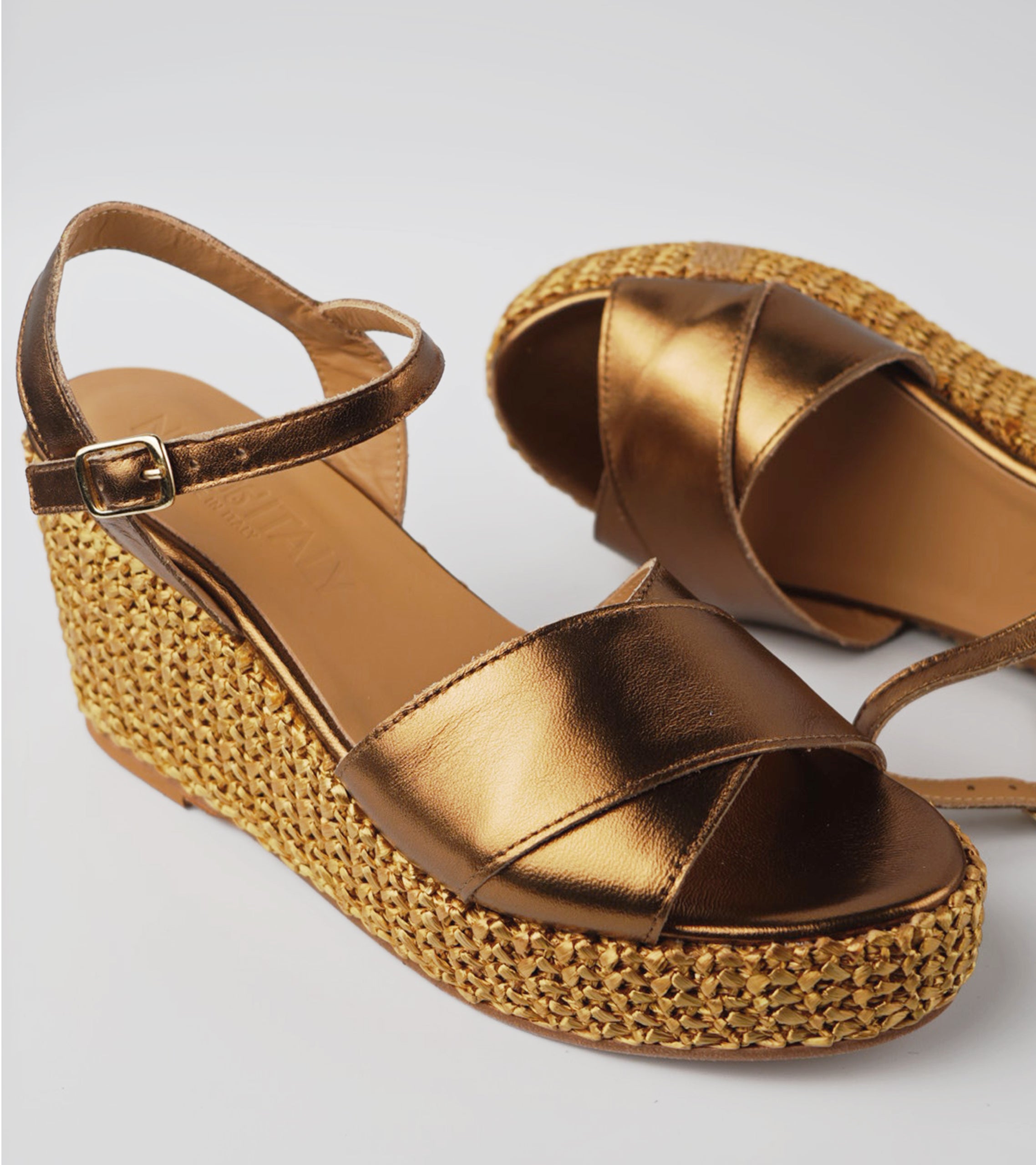 The Marisa - Bronzo Laminato Leather Wedge Sandal