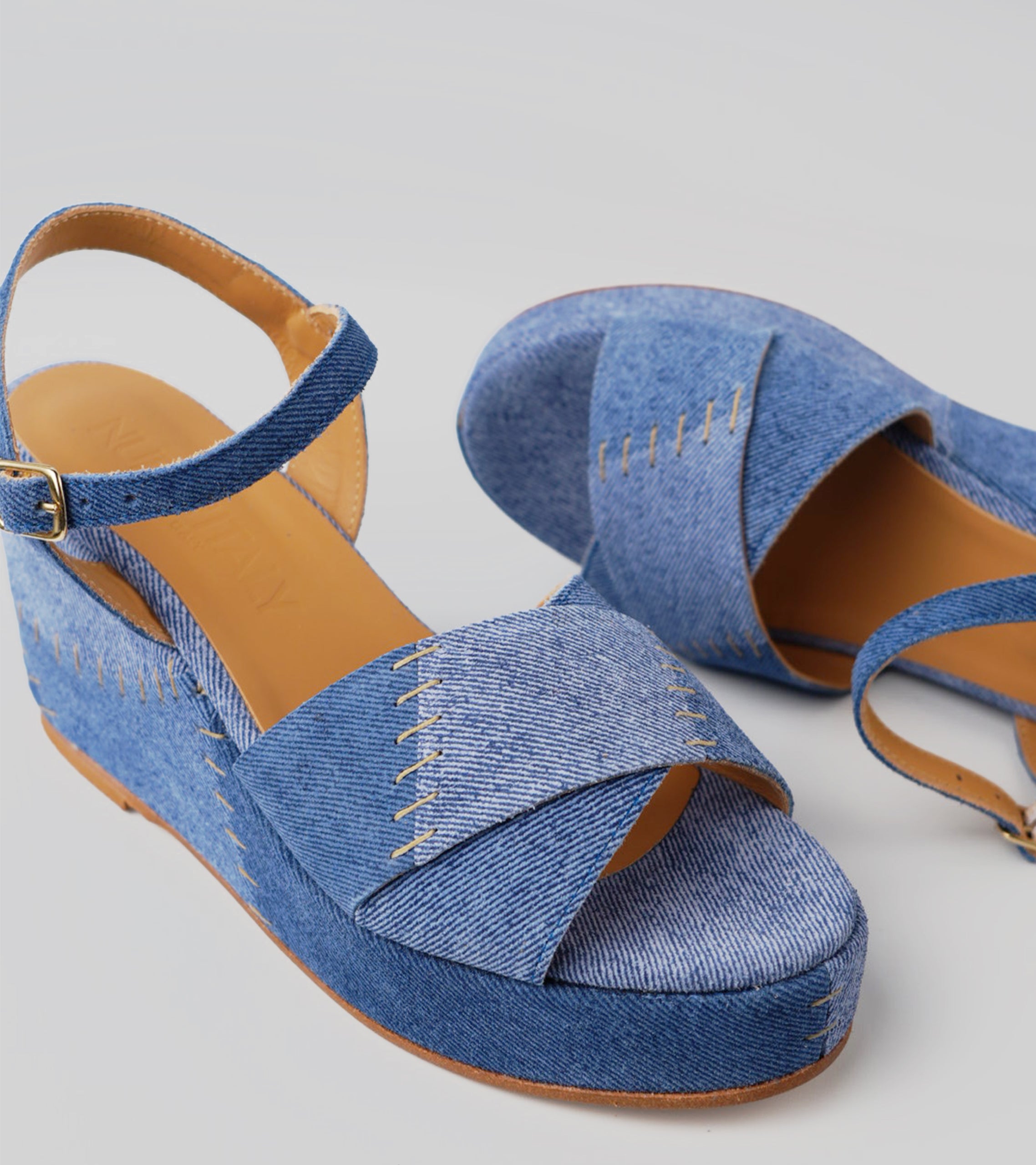 The Benedetta – Two-Tone Blue Suede Wedge Sandal