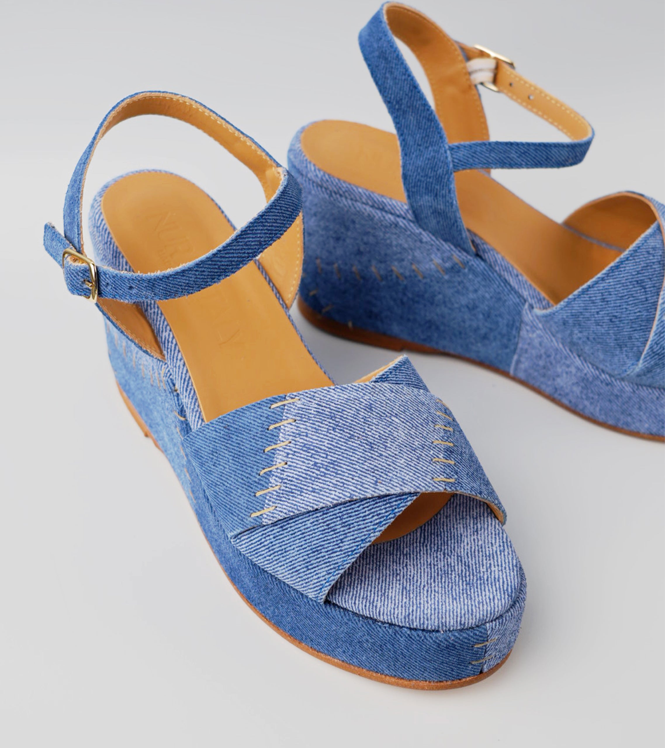 The Benedetta – Two-Tone Blue Suede Wedge Sandal