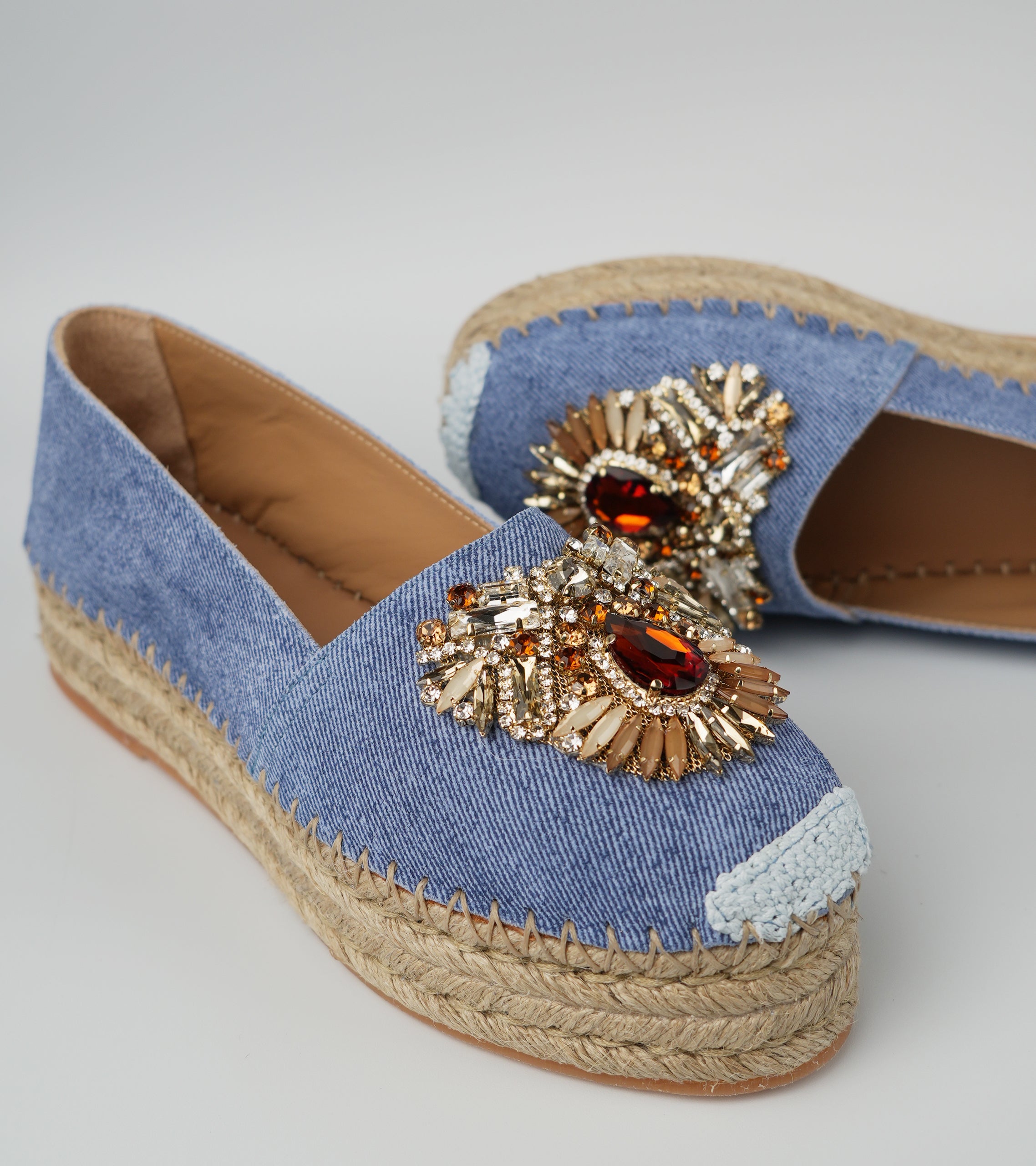 The Gemma - Suede Platform Espadrille with Crystal & Gemstone Embellishment