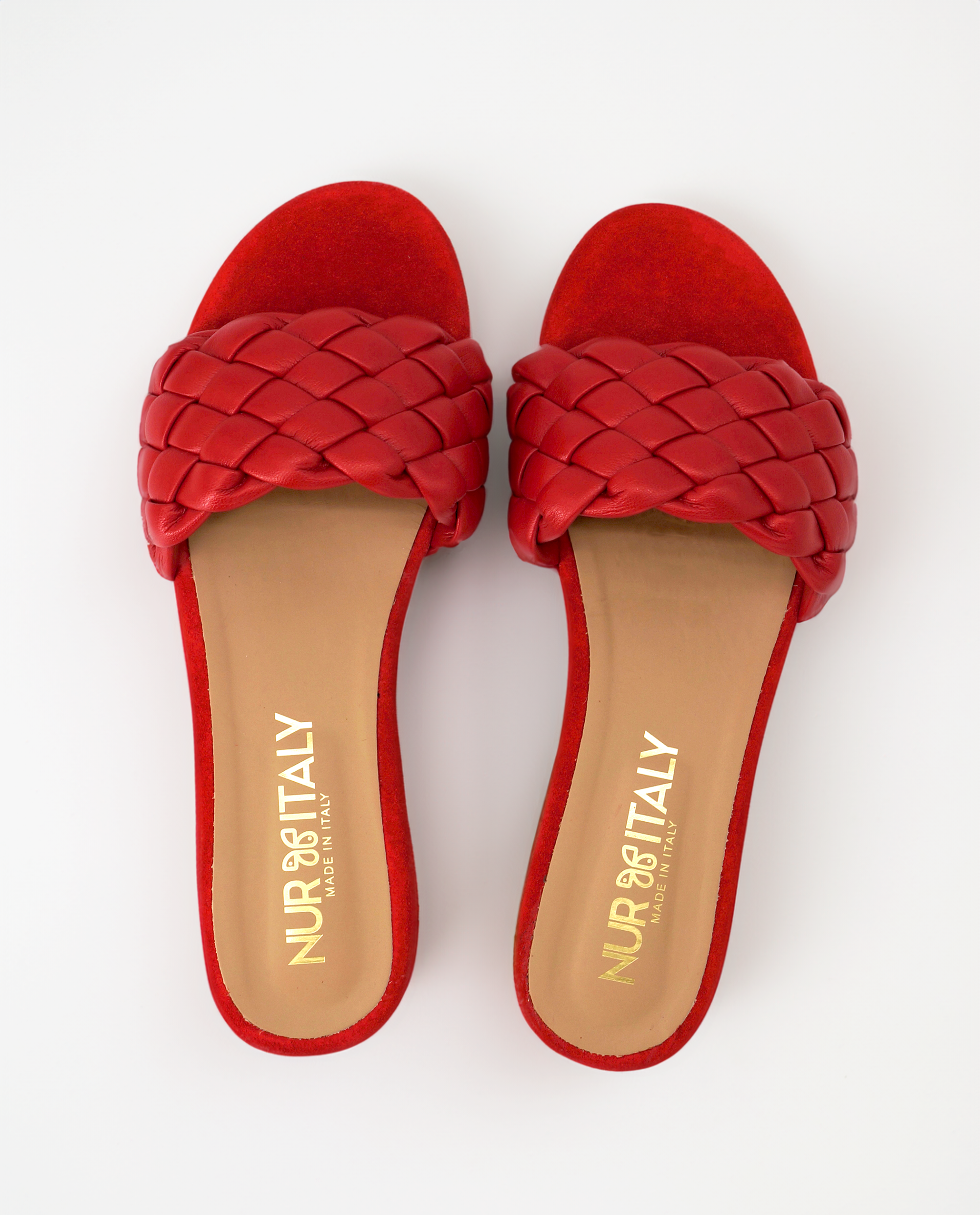 NUR ITALY Serafina Braided Italian Leather Sandal, Main, color, RED #color_varese fire