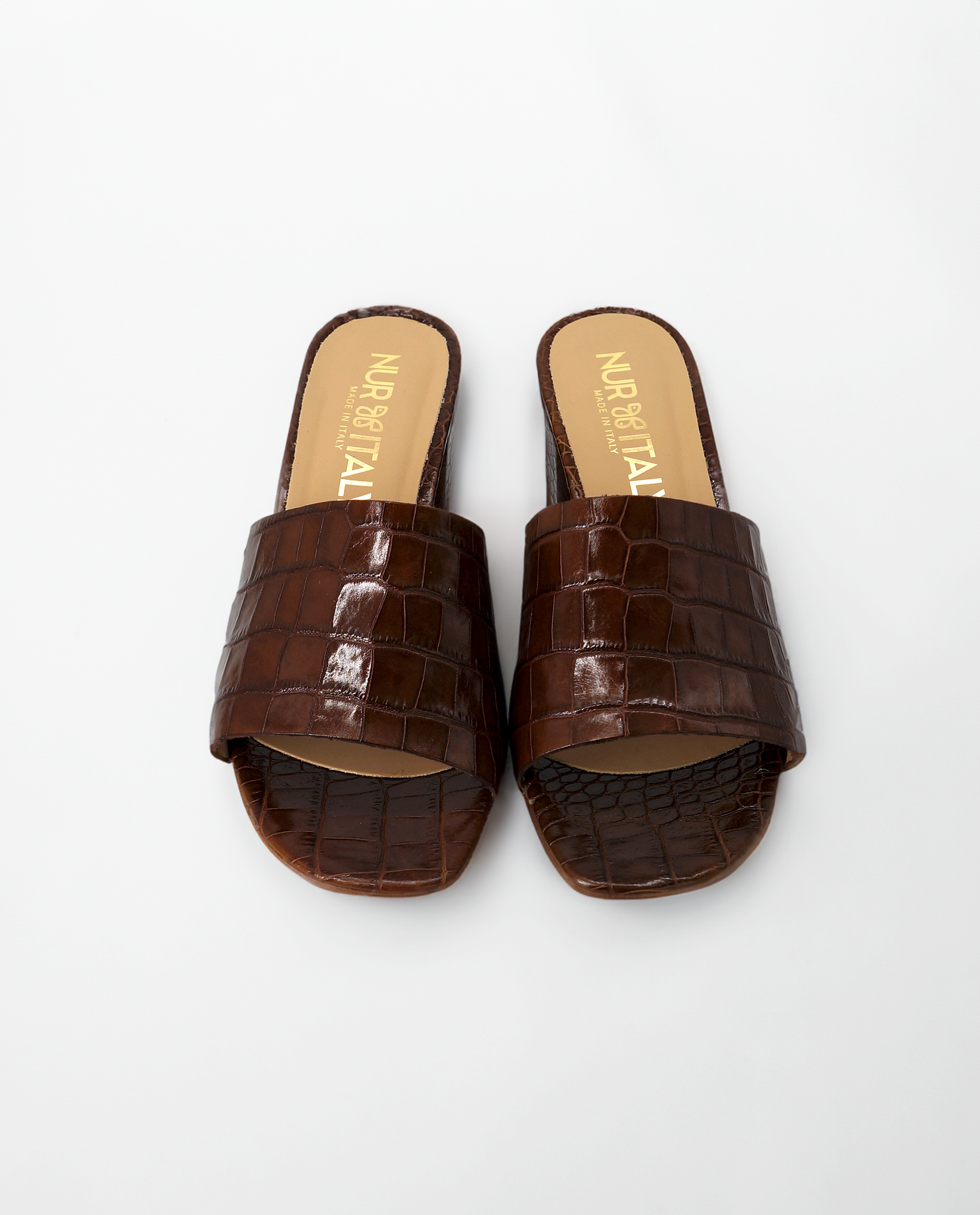 NUR ITALY Stella Croc Block Heel Mules, color, TAN #color_palermo tan