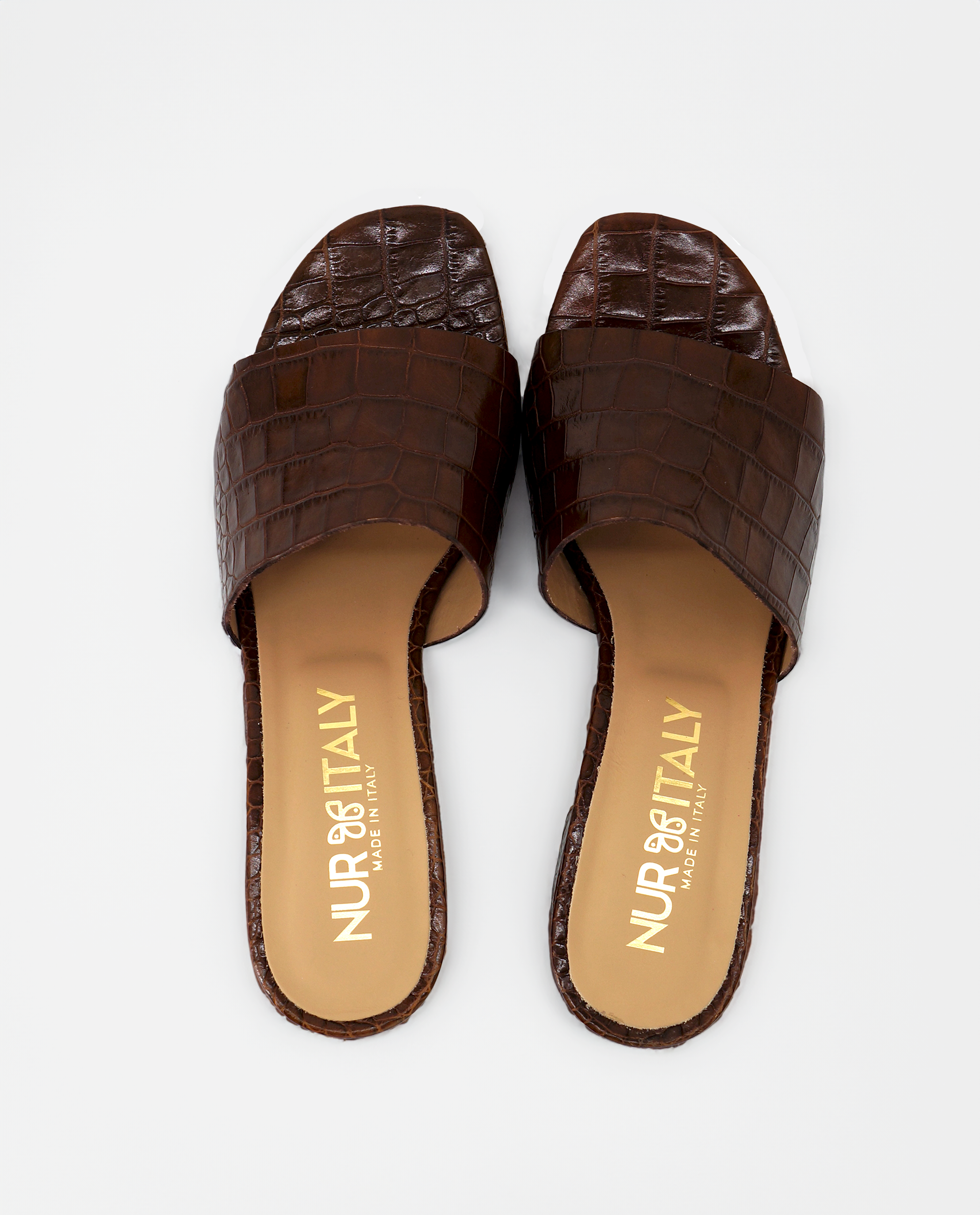 NUR ITALY Stella Croc Block Heel Mules, color, TAN #color_palermo tan