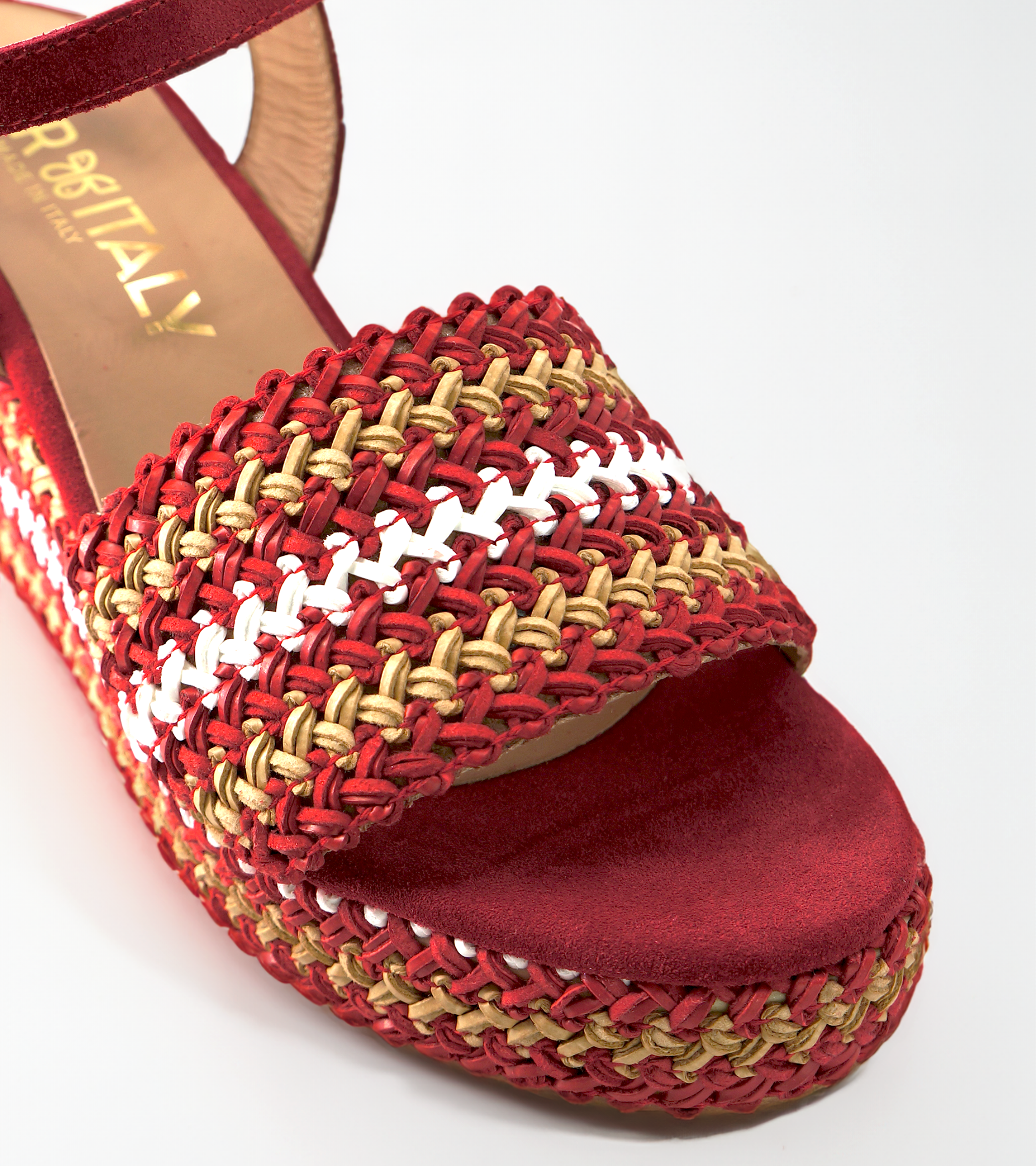 NUR ITALY Chiara Raffia Wedge Sandal, Main, color, RED