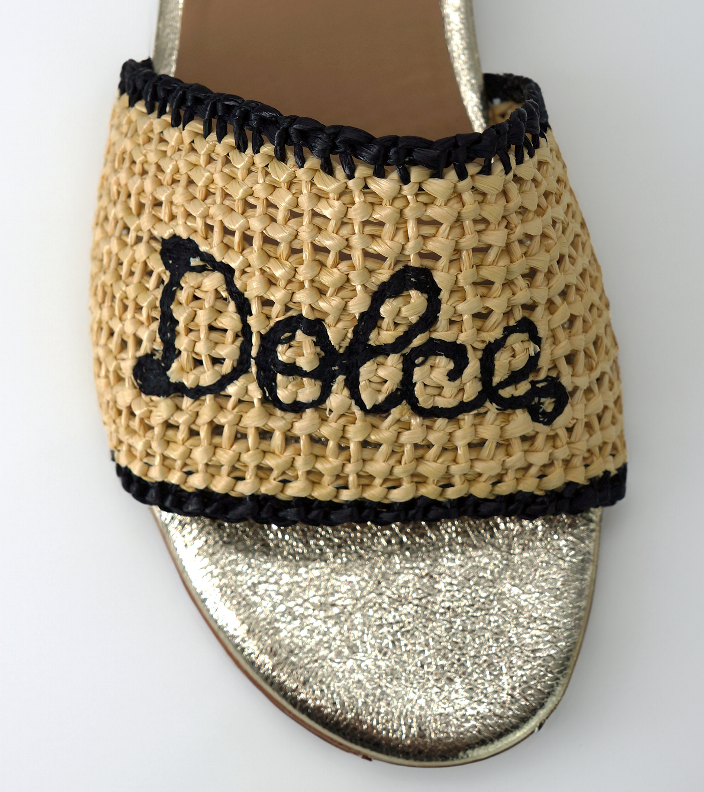 NUR ITALY Martina Raffia Flat Sandal, color, GOLD, BLACK #color_venezia gold