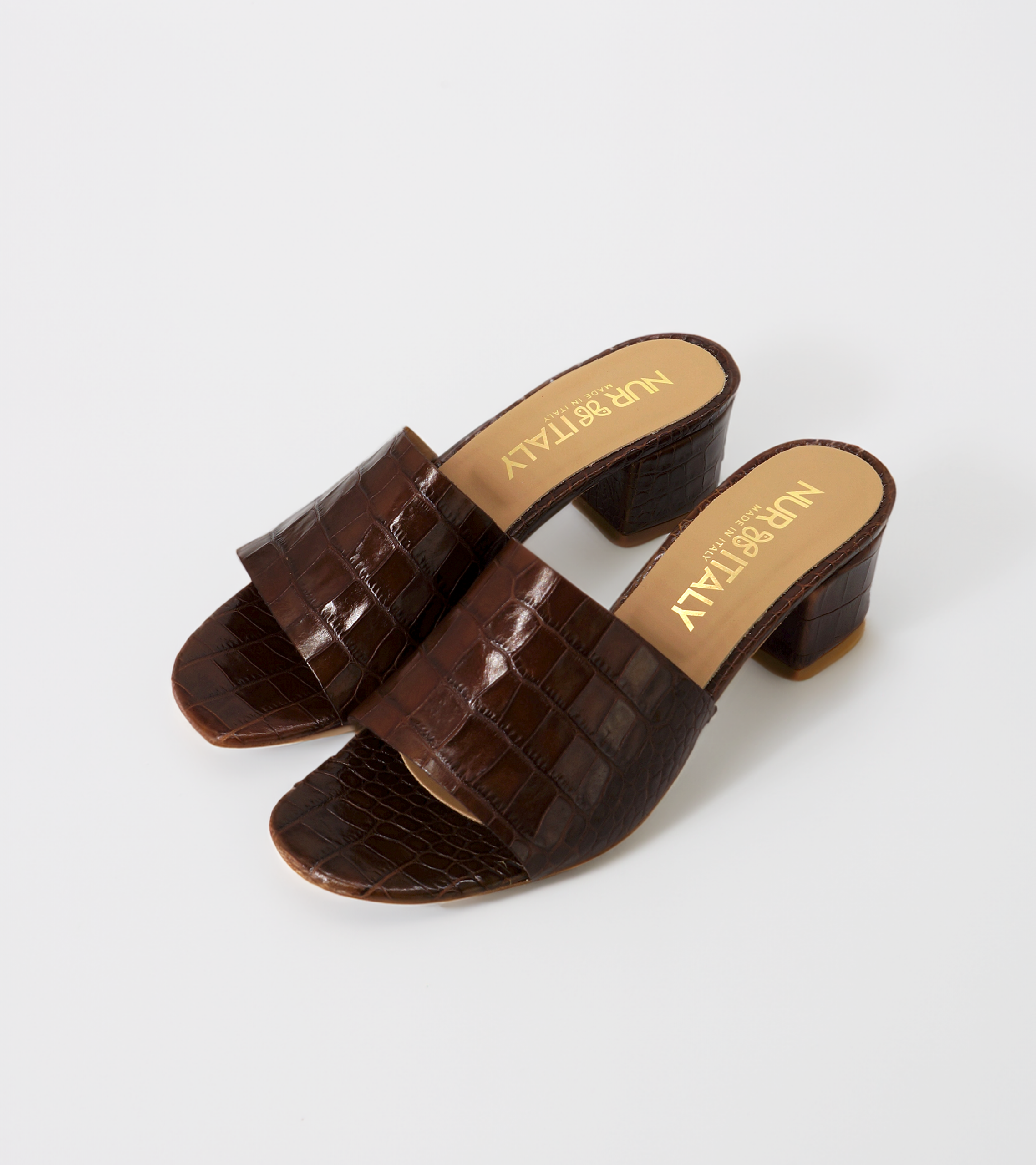 NUR ITALY Stella Croc Block Heel Mules, color, TAN #color_palermo tan