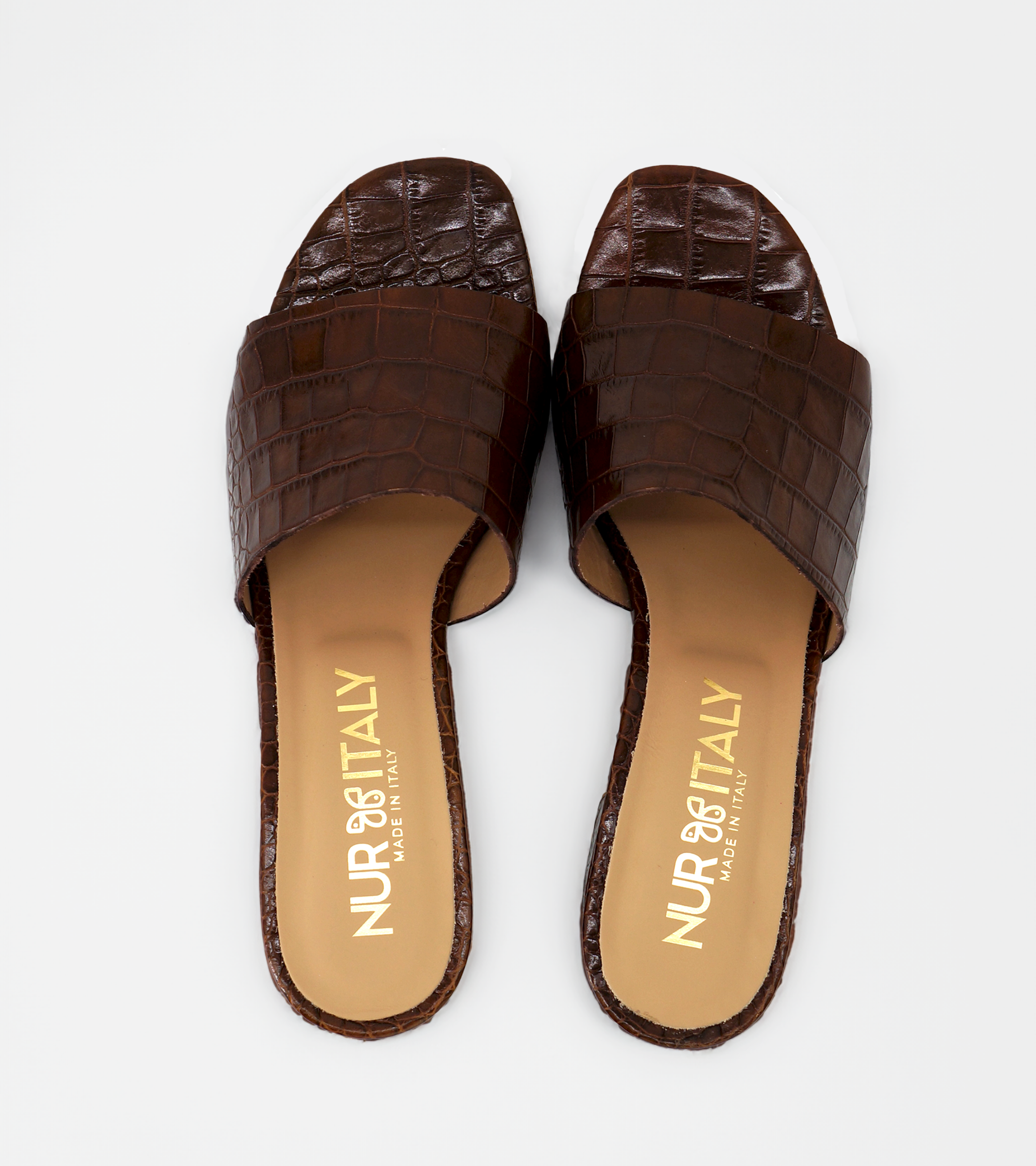 NUR ITALY Stella Croc Block Heel Mules, color, TAN #color_palermo tan