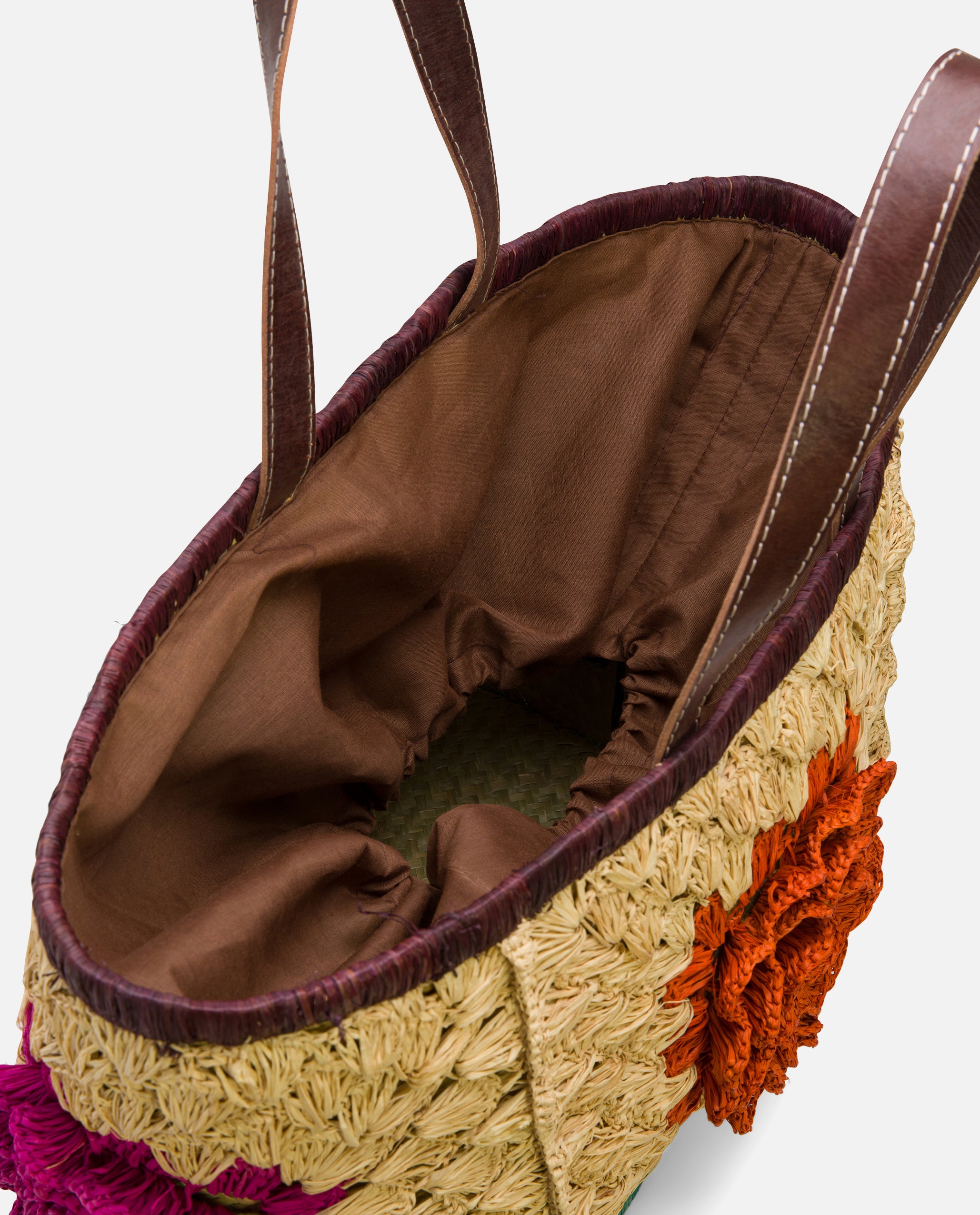 NUR ITALY CUPLE Carmela Raffia Maxi Bag, brown textile lining