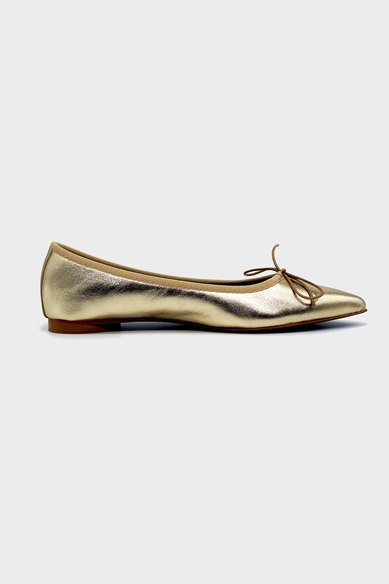 NUR ITALY Isabella Metallic Pointed-Toe Ballerina Flat, color, Gold #color_venezia gold