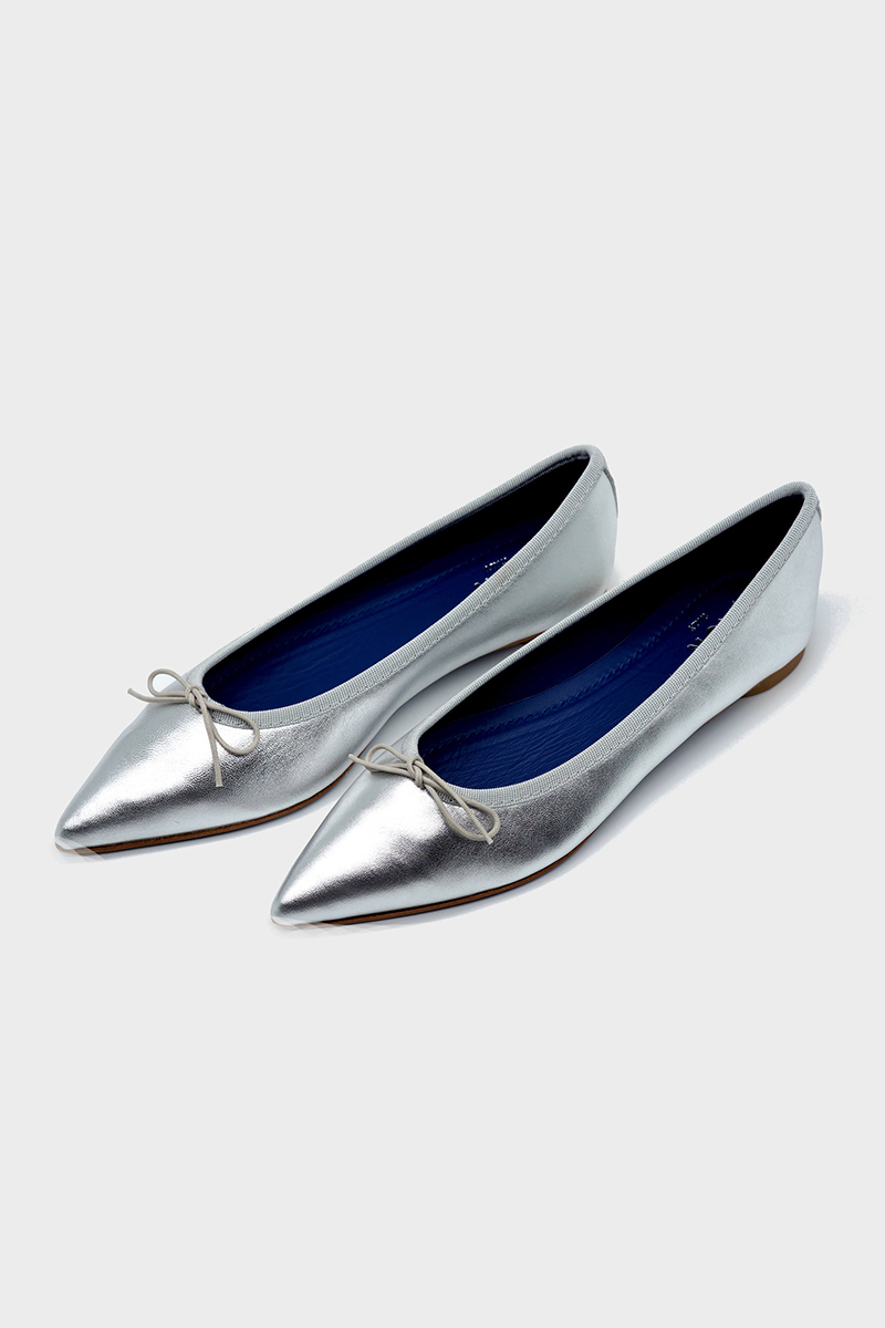 NUR ITALY Isabella Metallic Pointed-Toe Ballerina Flat, color, Silver #color_napoli silver