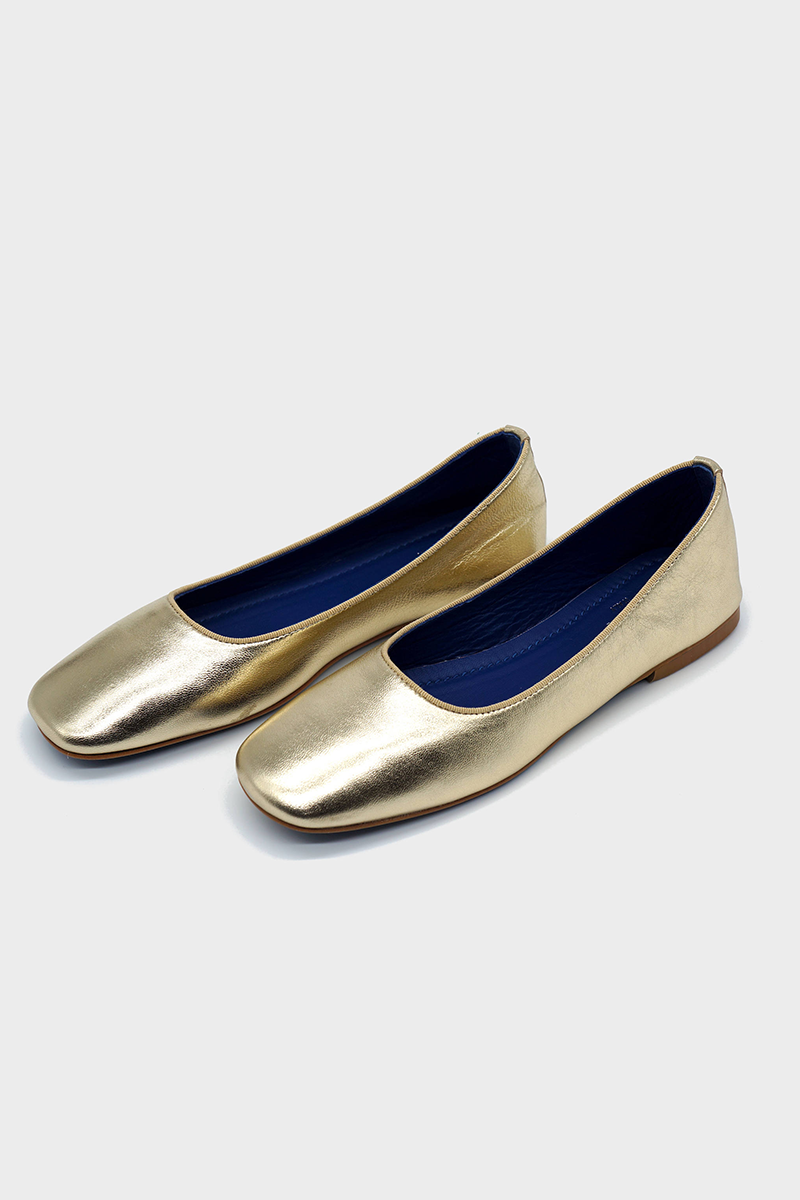 NUR ITALY Giulia Metallic Square-Toe Ballerina Flats, Color, Metallic gold #color_venezia gold
