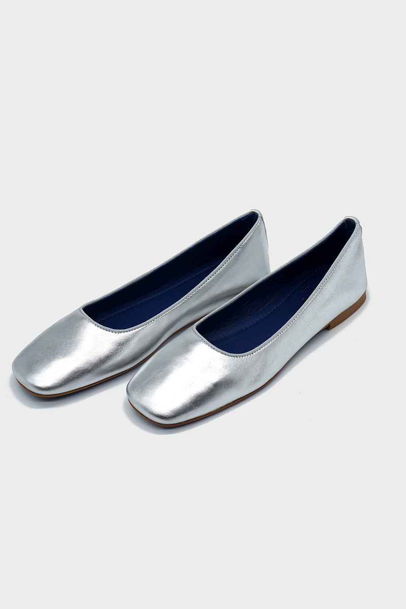 NUR ITALY Giulia Metallic Square-Toe Ballerina Flats, Color, Metallic silver #color_napoli silver