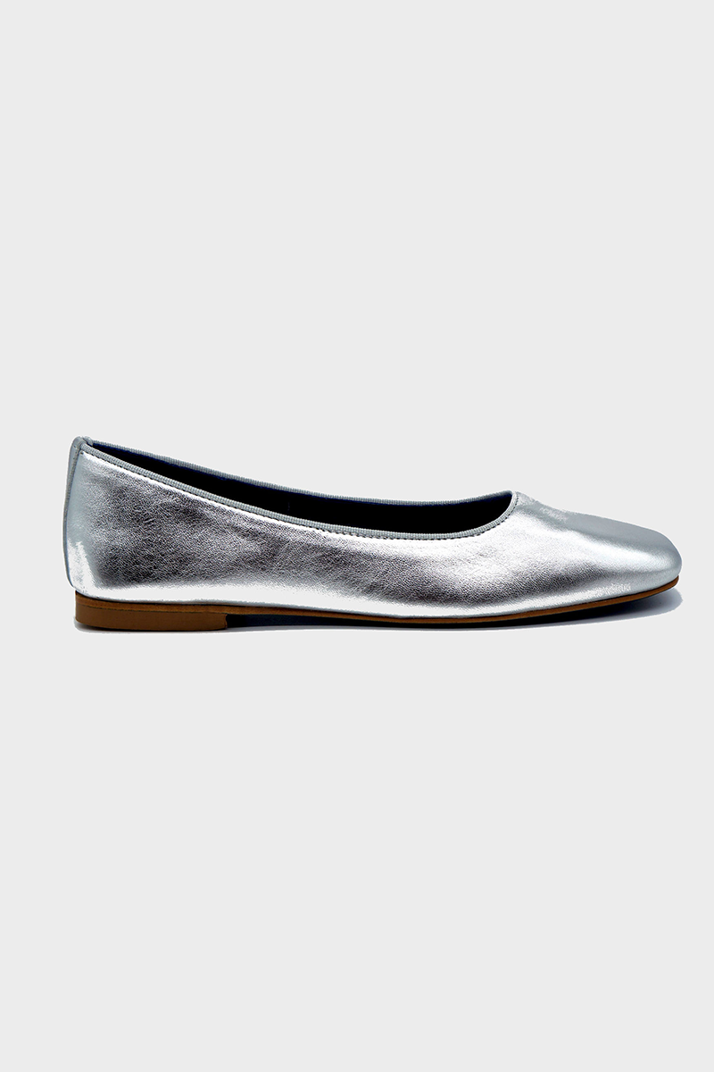 NUR ITALY Giulia Metallic Square-Toe Ballerina Flats, Color, Metallic silver #color_napoli silver