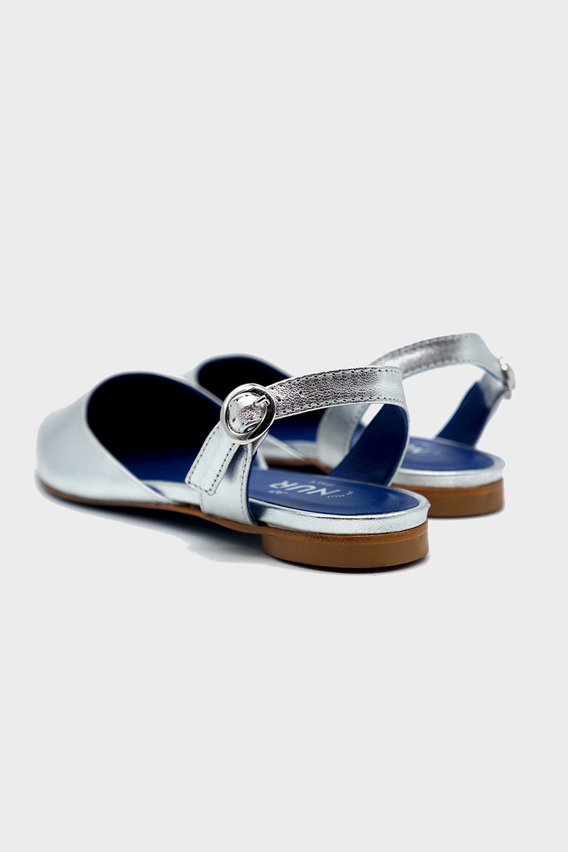 NUR ITALY Sofia Laminato Metallic Slingback Flat, color, SILVER