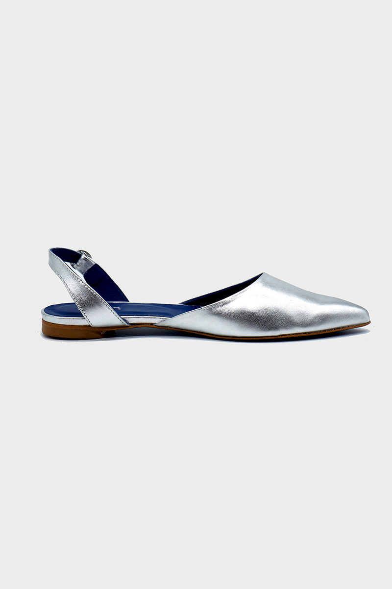 NUR ITALY Sofia Laminato Metallic Slingback Flat, color, SILVER