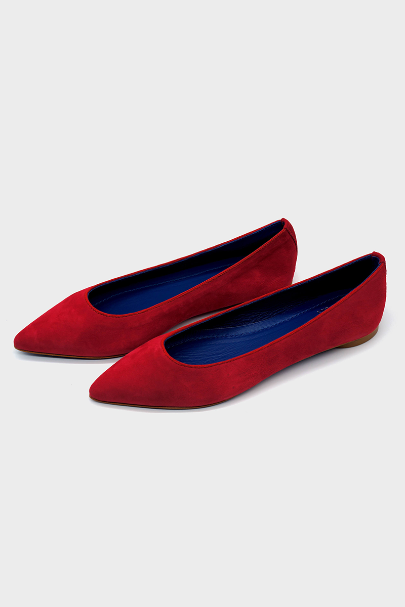 NUR ITALY Margherita Suede Pointed-Toe Flat, color, RED #color_varese fire