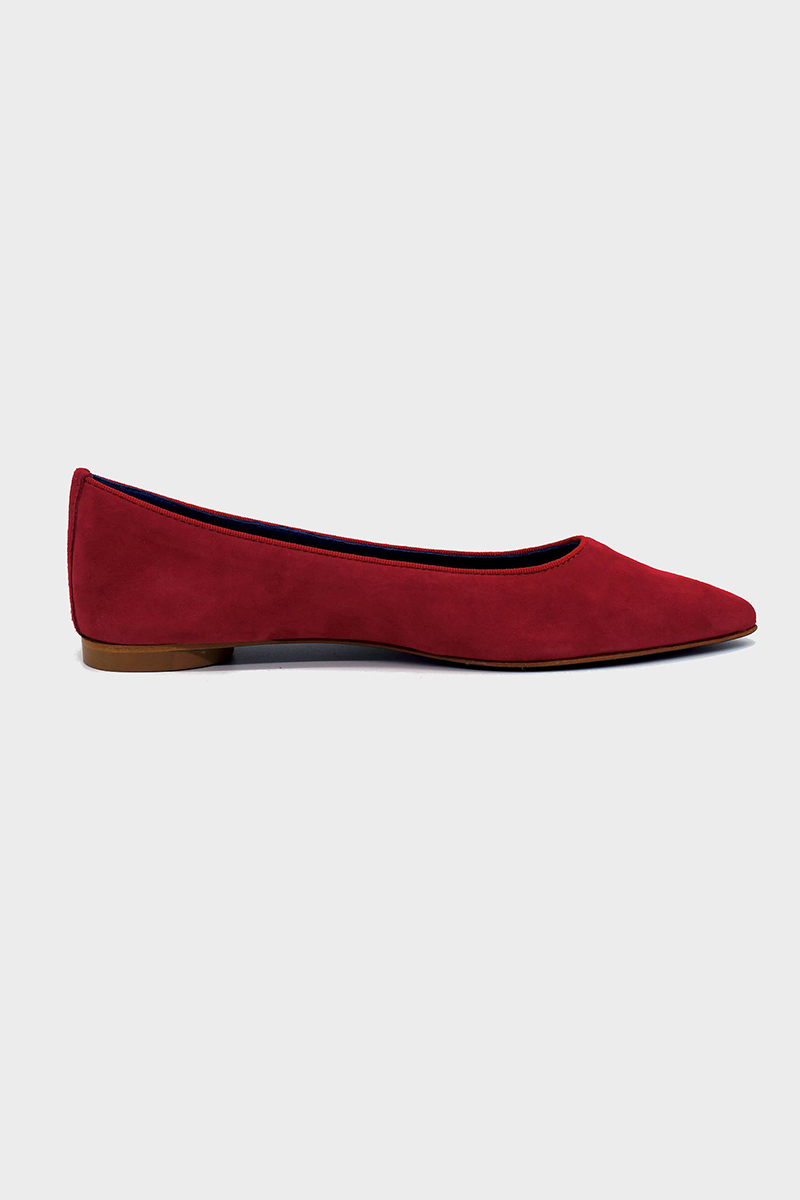 NUR ITALY Margherita Suede Pointed-Toe Flat, color, RED #color_varese fire