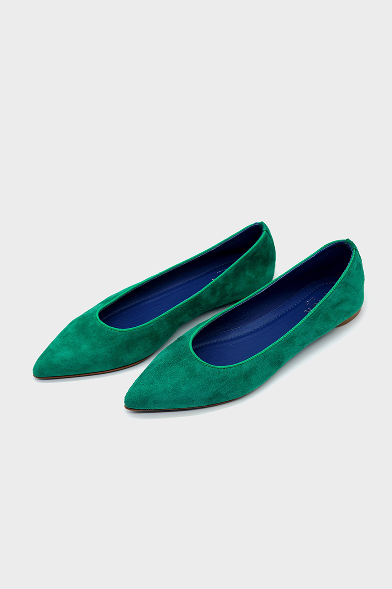 NUR ITALY Margherita Suede Pointed-Toe Flat, color, EMERALD GREEN #color_torino emerald