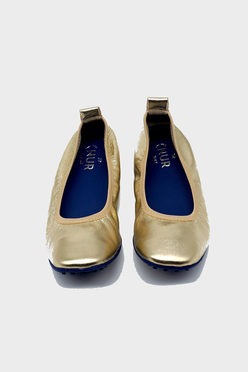 NUR ITALY Valentina Laminato Metallic Foldable Flats, color, GOLD #color_venezia gold