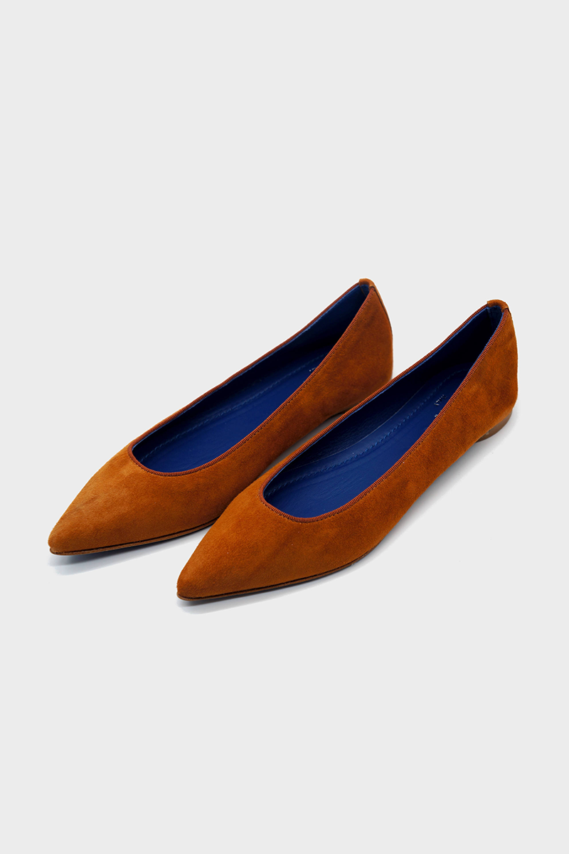 NUR ITALY Margherita Suede Pointed-Toe Flat, color TAN #color_palermo tan