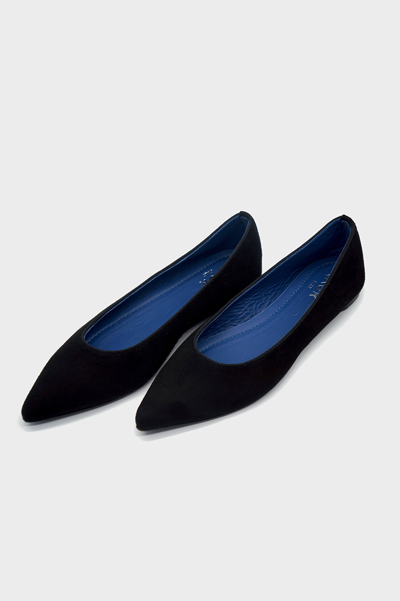 NUR ITALY Margherita Suede Pointed-Toe Flat, color BLACK #color_milano black