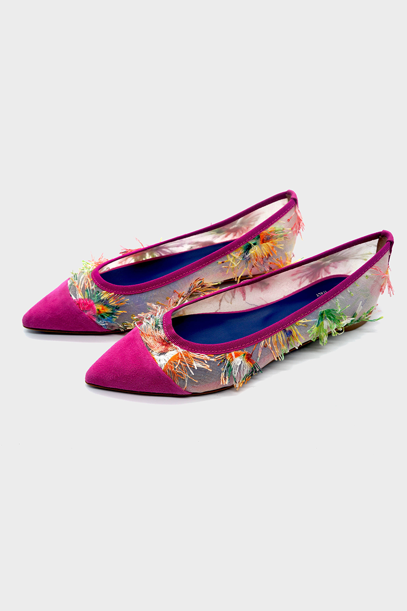 NUR ITALY Margherita Mesh Pointed-Toe Flat, floral detail, main color, FUCHSIA #color_bari fuchsia