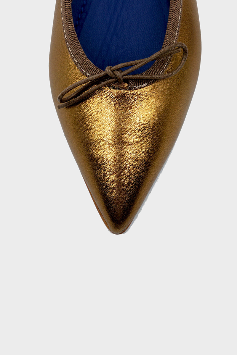 Detail of Isabella Metallc Pointed-Toe Ballerina Flat, color Bornze #color_siena bronze