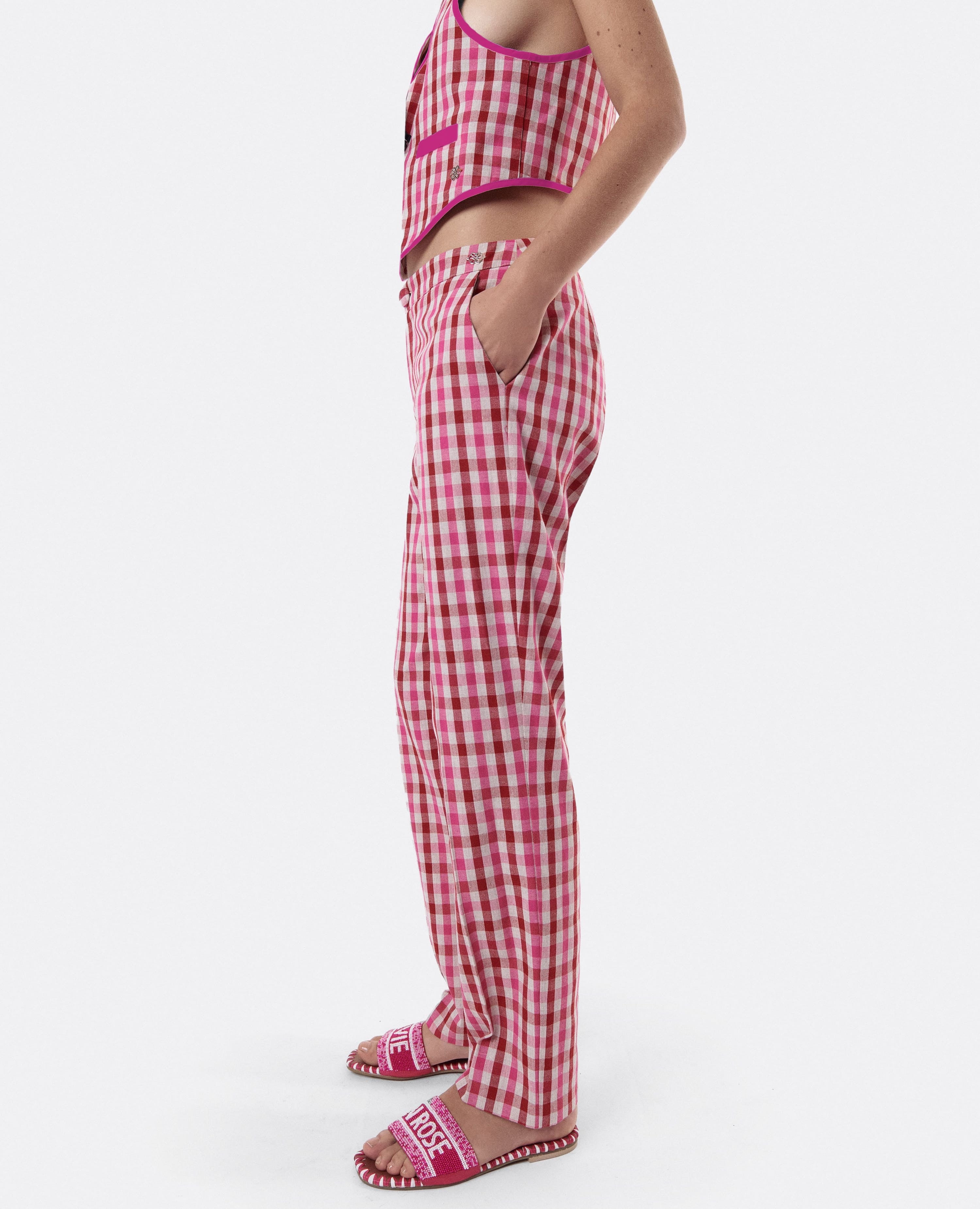 NUR ITALY CUPLE Pink Checked Suit Pants, color, RED, WHITE, PINK
