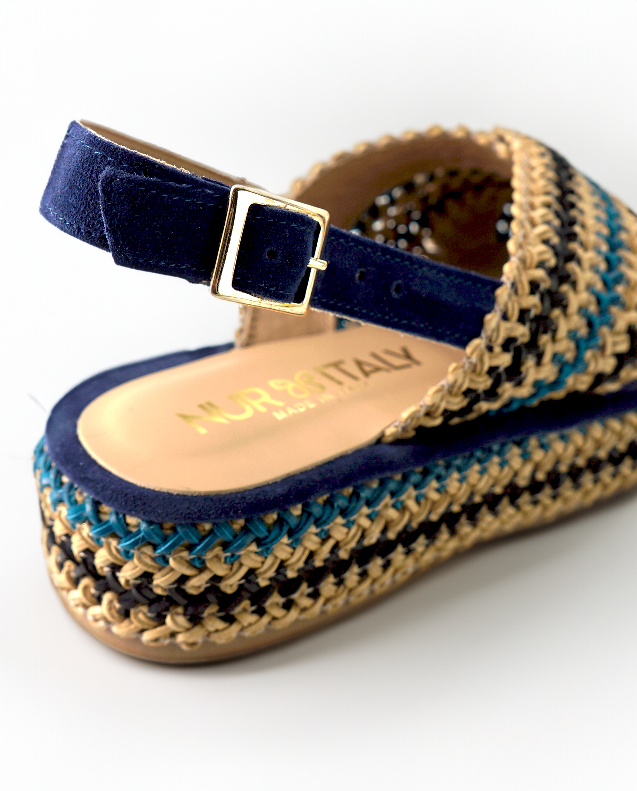 NUR ITALY Raffia flatform sandal, Main, colors, NAVY, NATURAL, CYAN