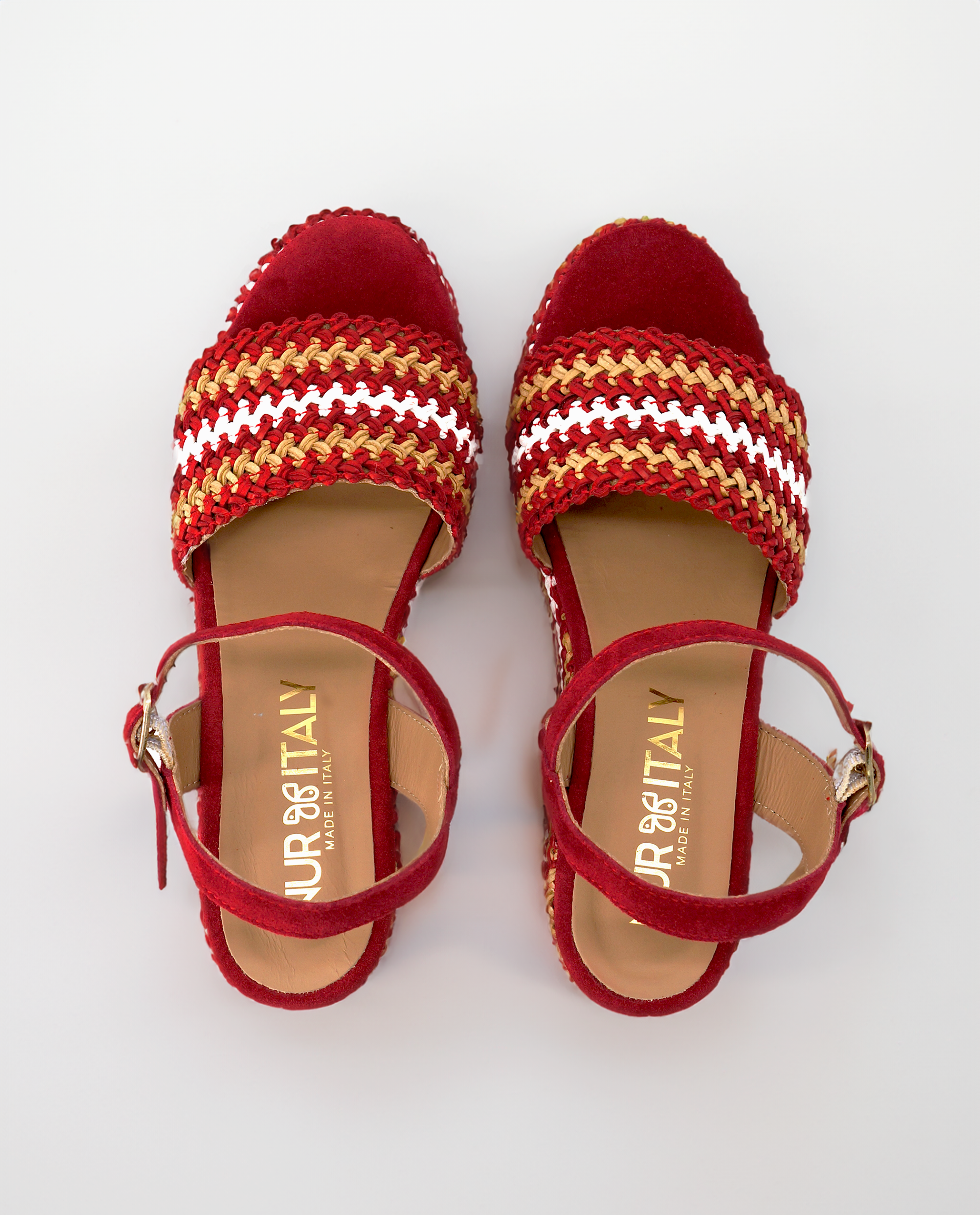 NUR ITALY Chiara Raffia Wedge Sandal, Main, color, RED