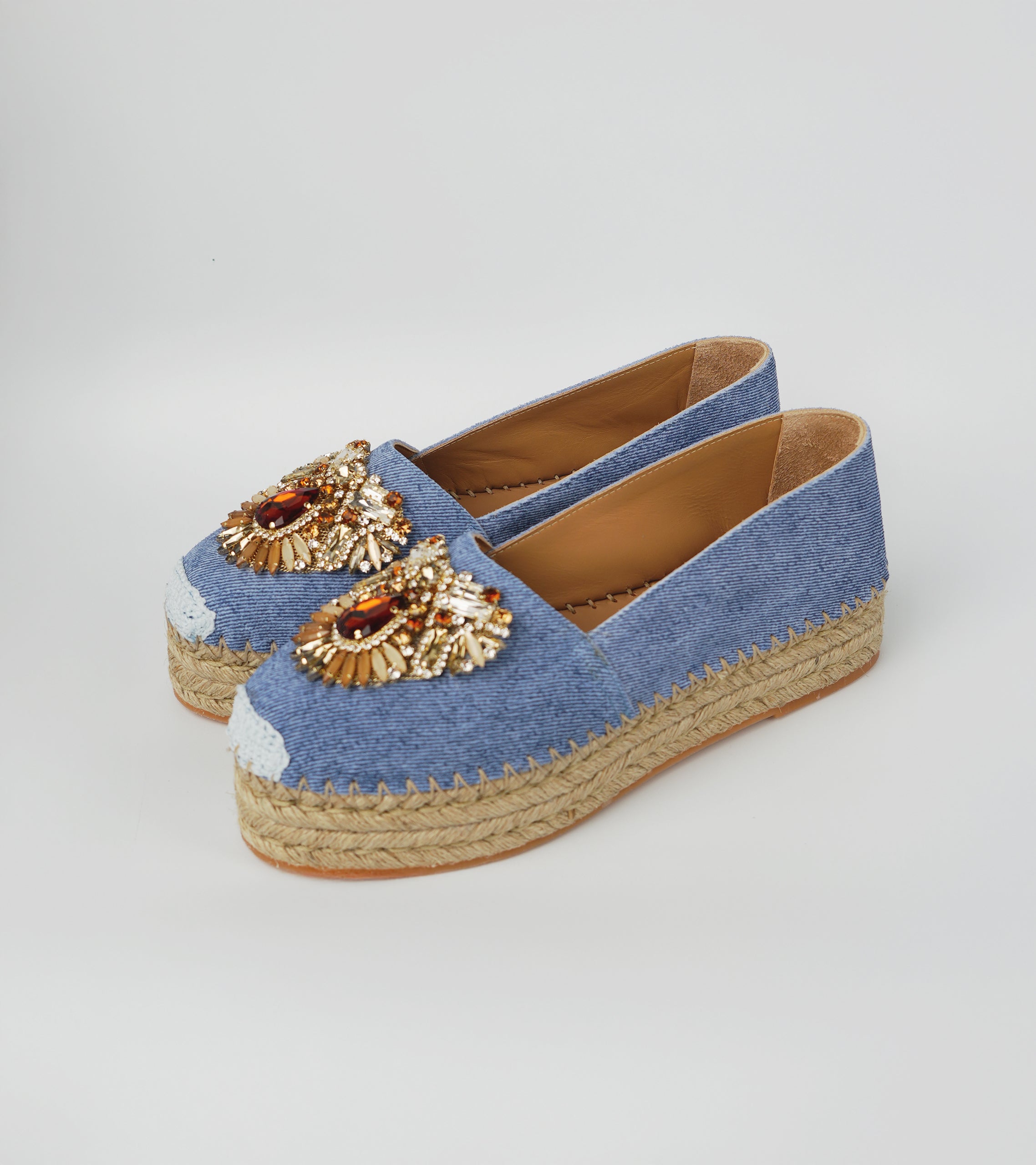 The Gemma - Suede Platform Espadrille with Crystal & Gemstone Embellishment
