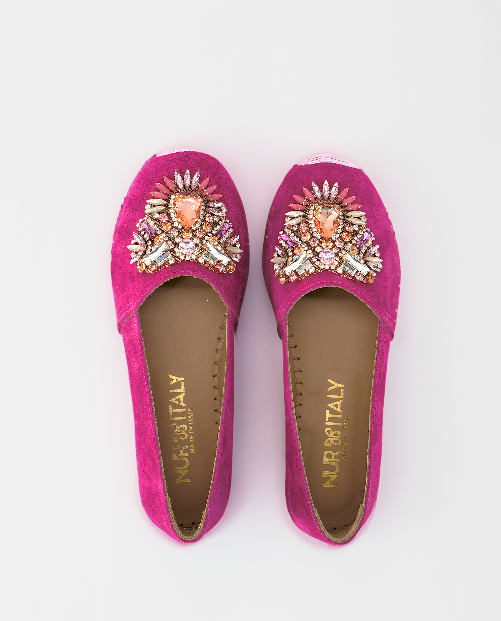 NUR ITALY Fiorella Suede Espadrilles with jewel accent on uppers, color, FUCHSIA