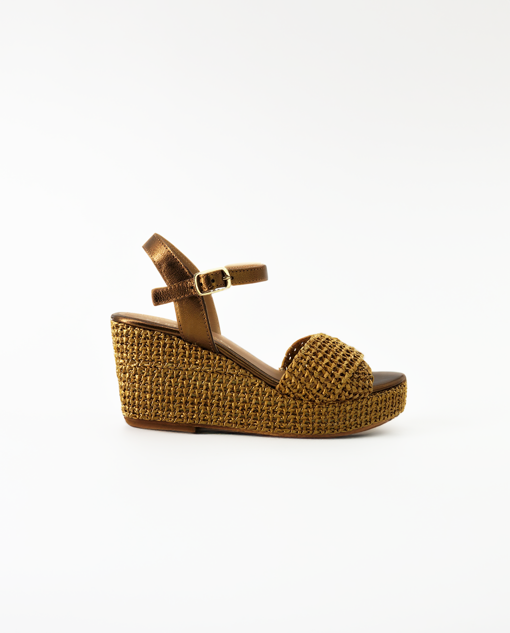 NUR ITALY Francesca Raffia Wedge Sandal, color, bronze