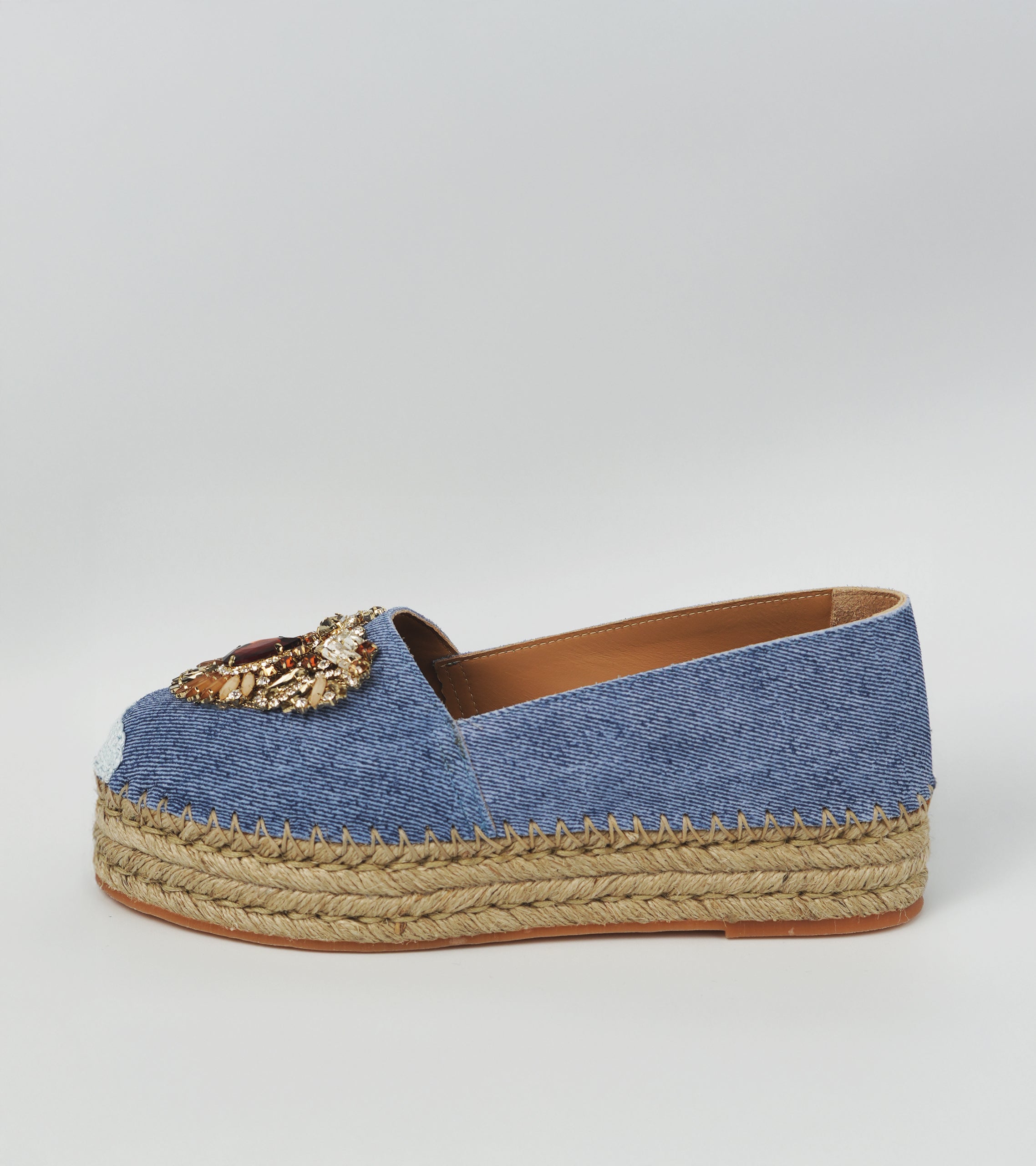 The Gemma - Suede Platform Espadrille with Crystal & Gemstone Embellishment