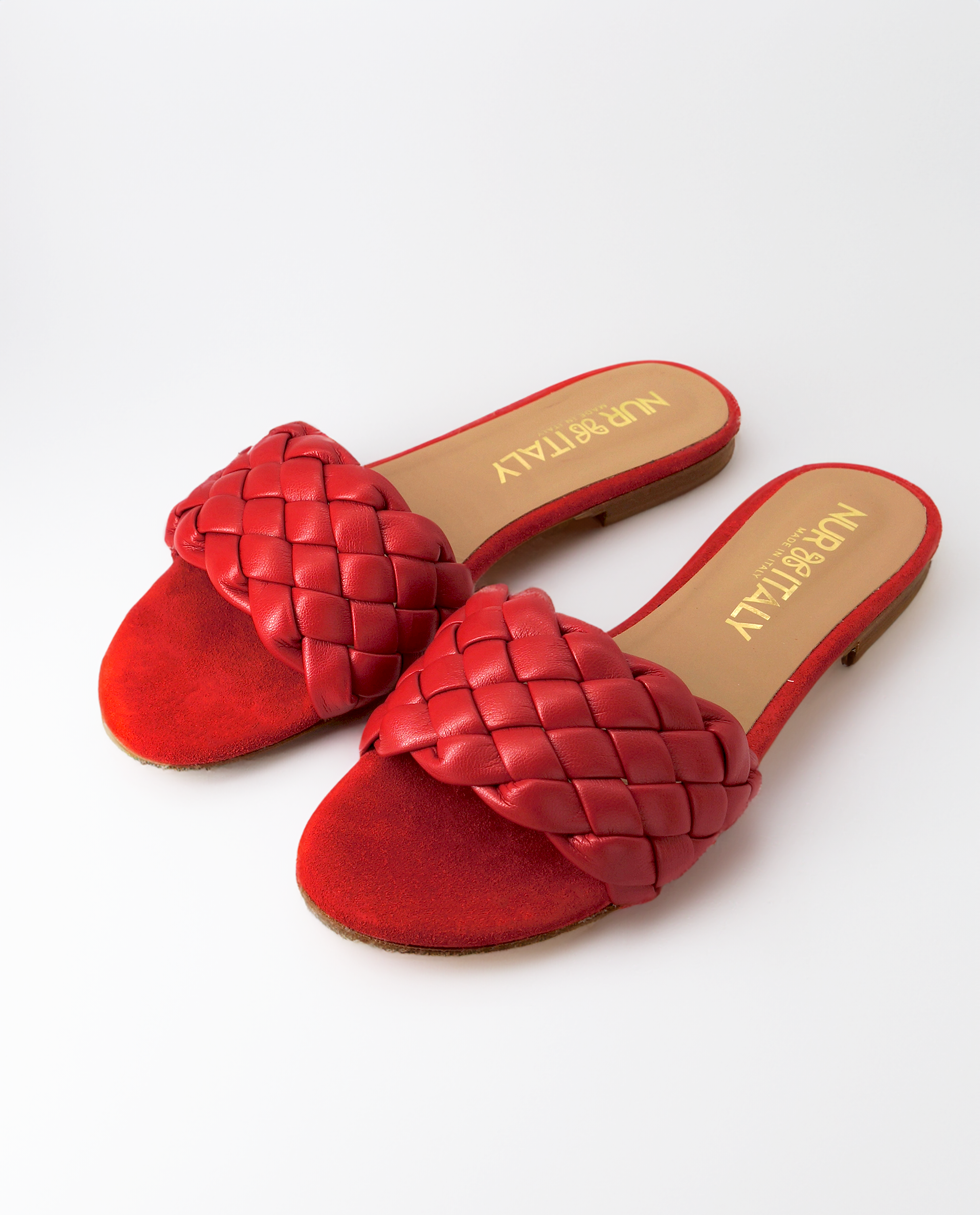 NUR ITALY Serafina Braided Italian Leather Sandal, Main, color, RED #color_varese fire