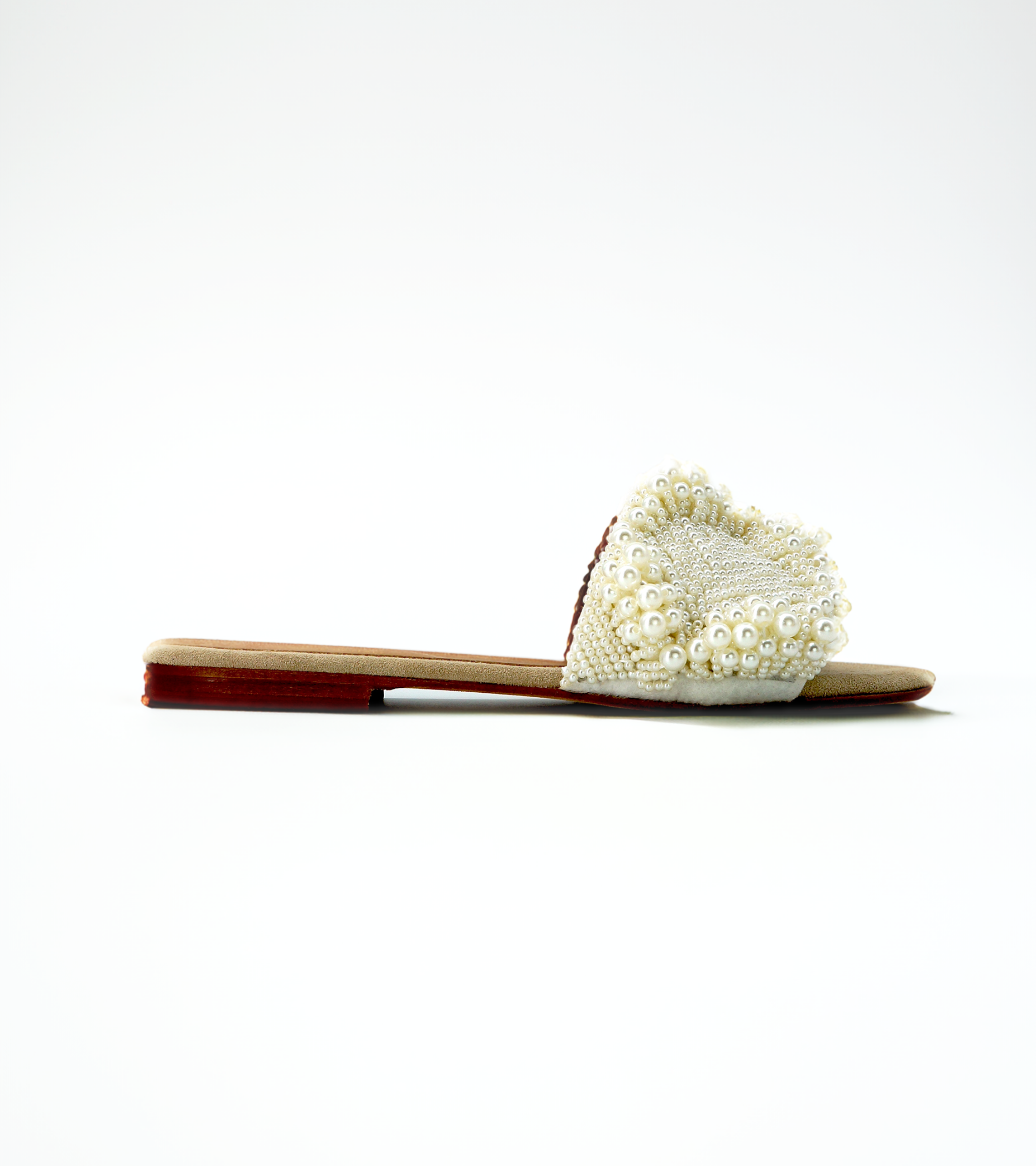 NUR ITALY Bianca White Pearl Flat Sandals, color, white and tan